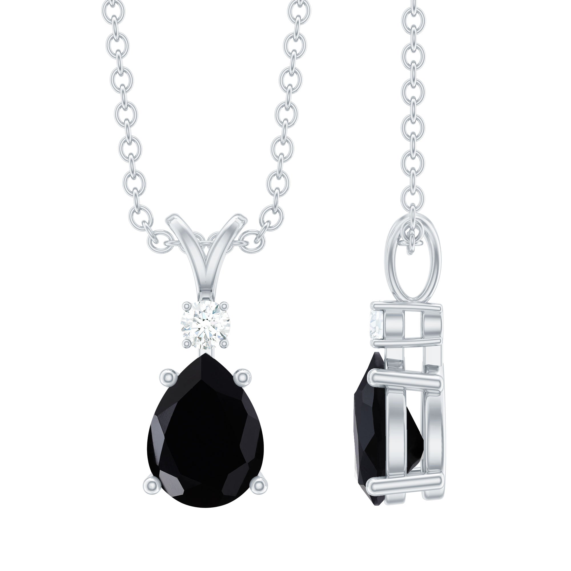 Pear Shape 1 Carat Black Onyx Solitaire Pendant with Diamond