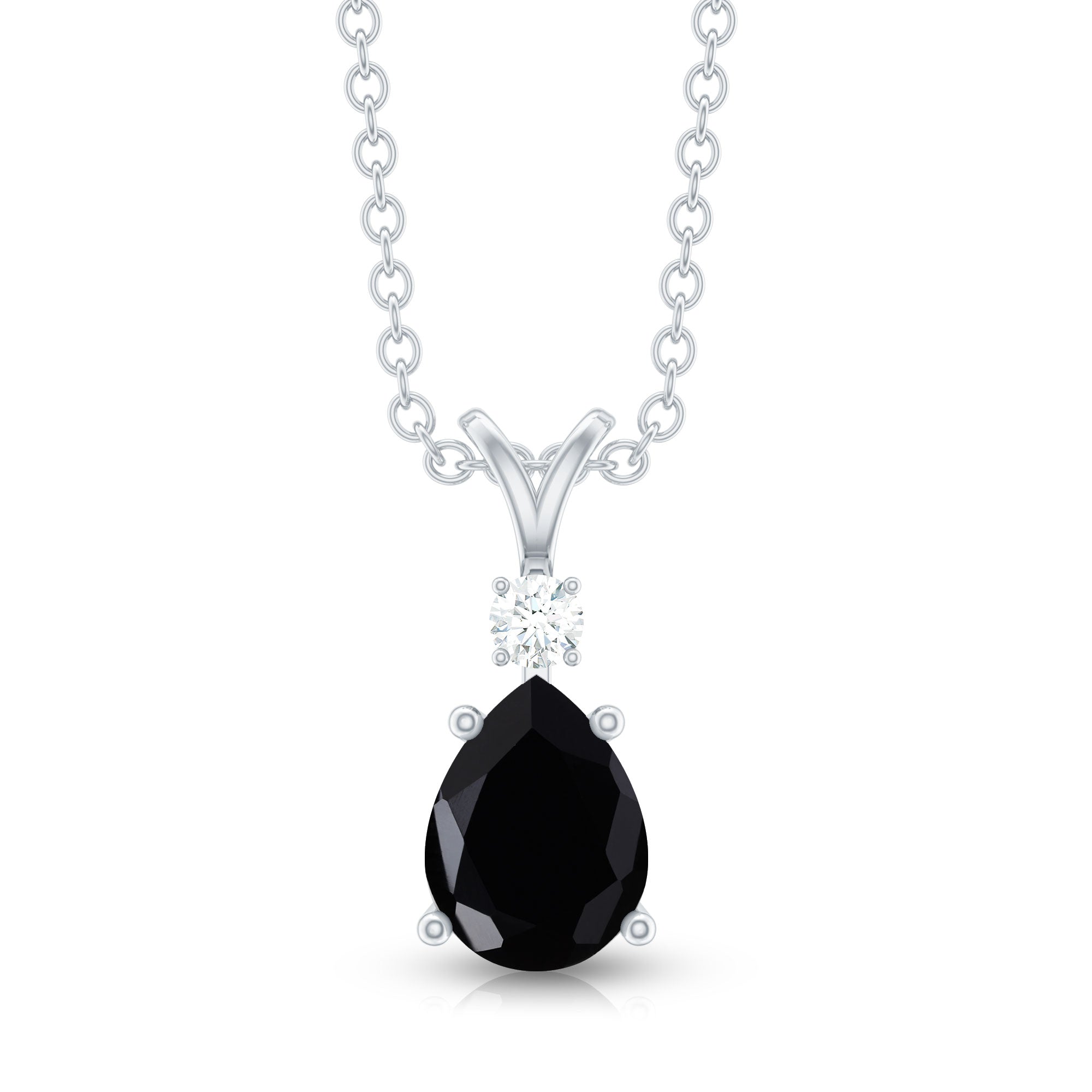 Pear Shape 1 Carat Black Onyx Solitaire Pendant with Diamond