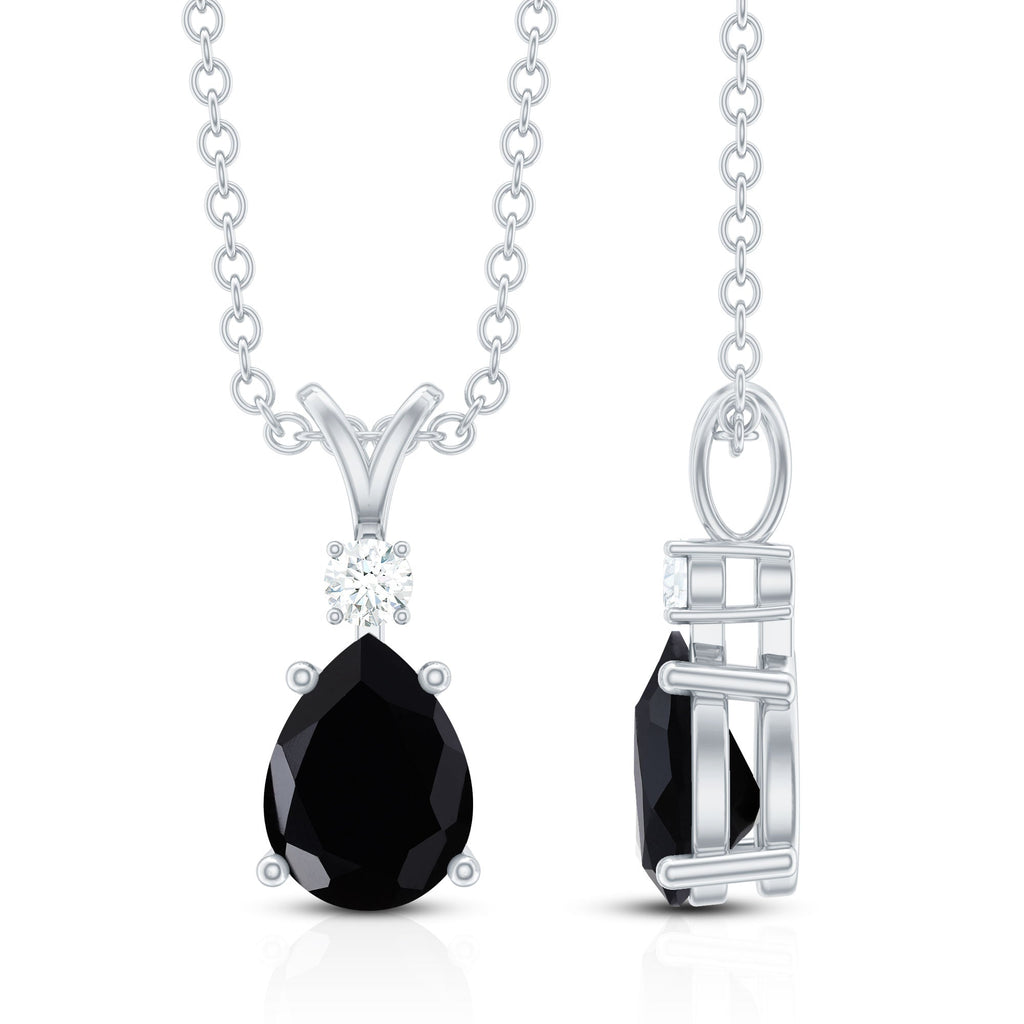 Pear Shape 1 Carat Black Onyx Solitaire Pendant with Diamond