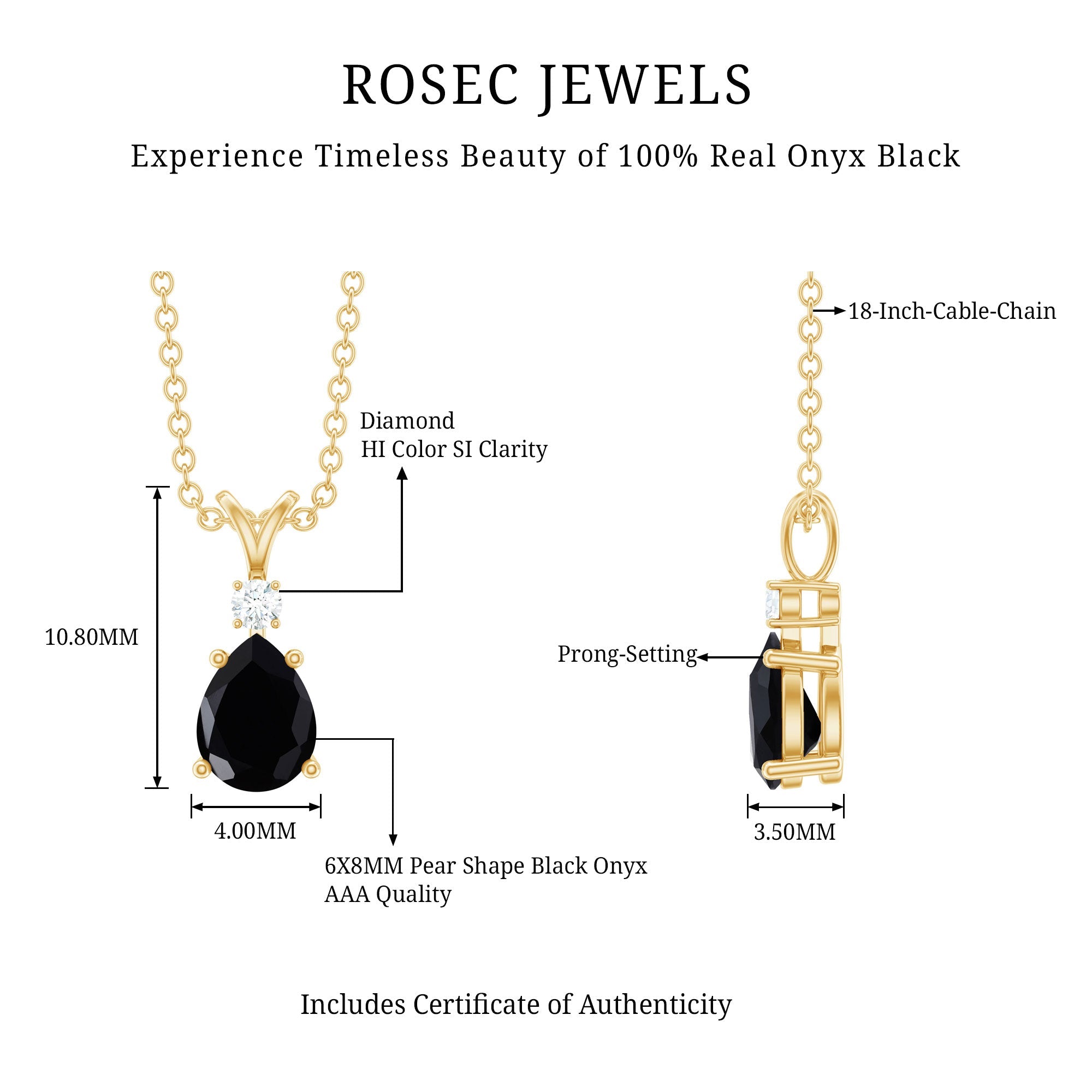 Pear Shape 1 Carat Black Onyx Solitaire Pendant with Diamond