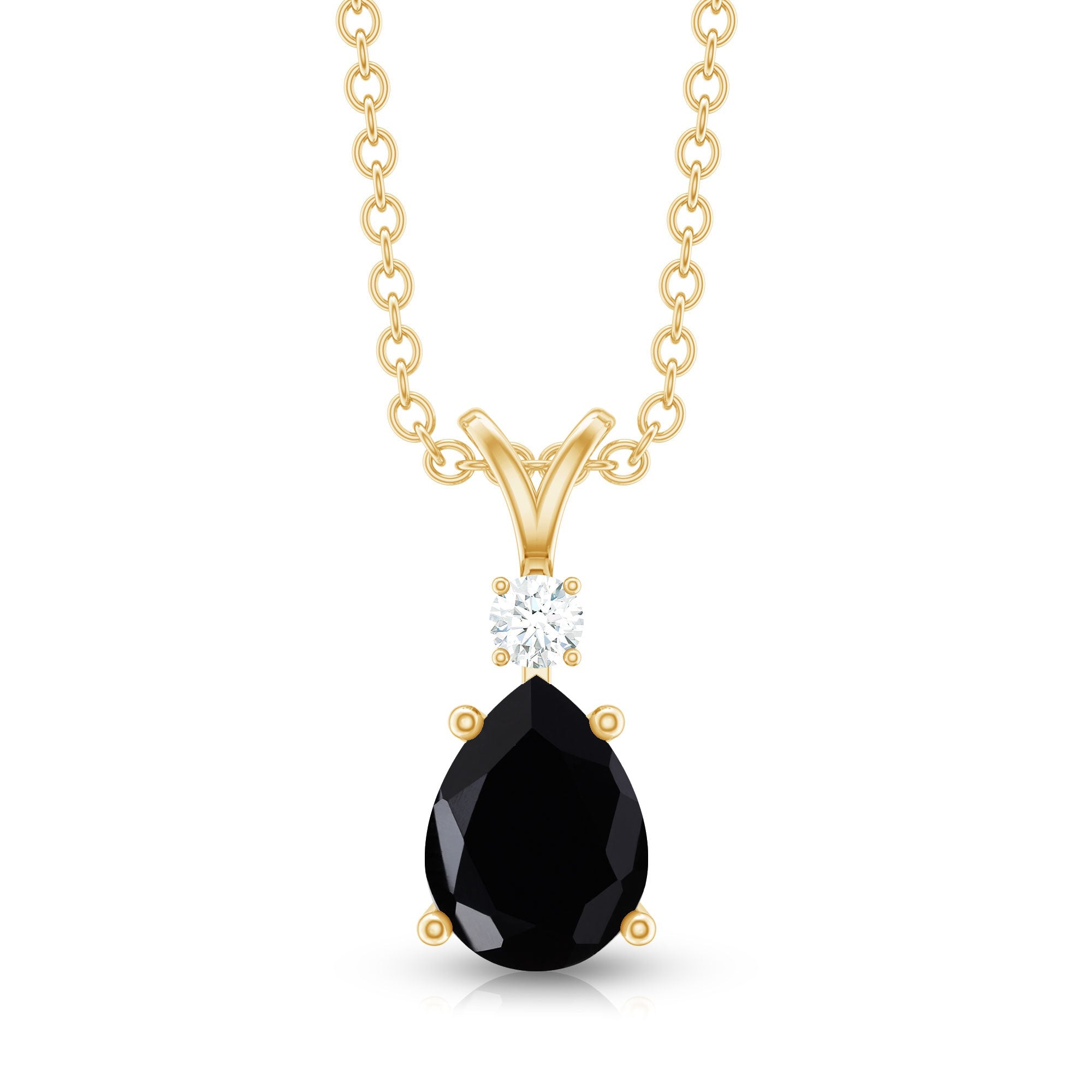 Pear Shape 1 Carat Black Onyx Solitaire Pendant with Diamond