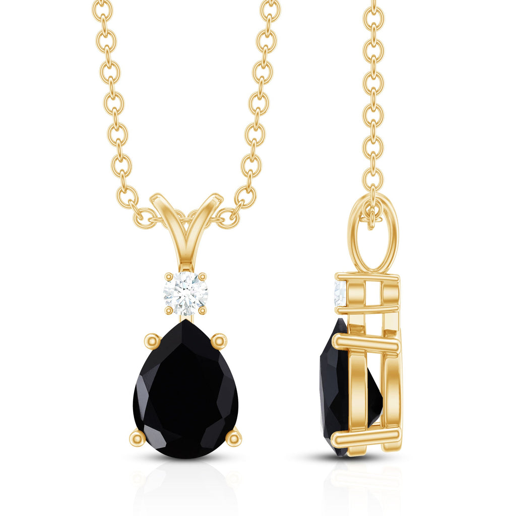 Pear Shape 1 Carat Black Onyx Solitaire Pendant with Diamond