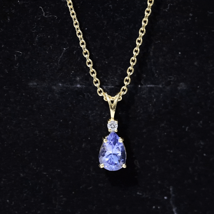 Tanzanite Pendant Necklace – Pear Shape Solitaire Pendant With Diamond Accent