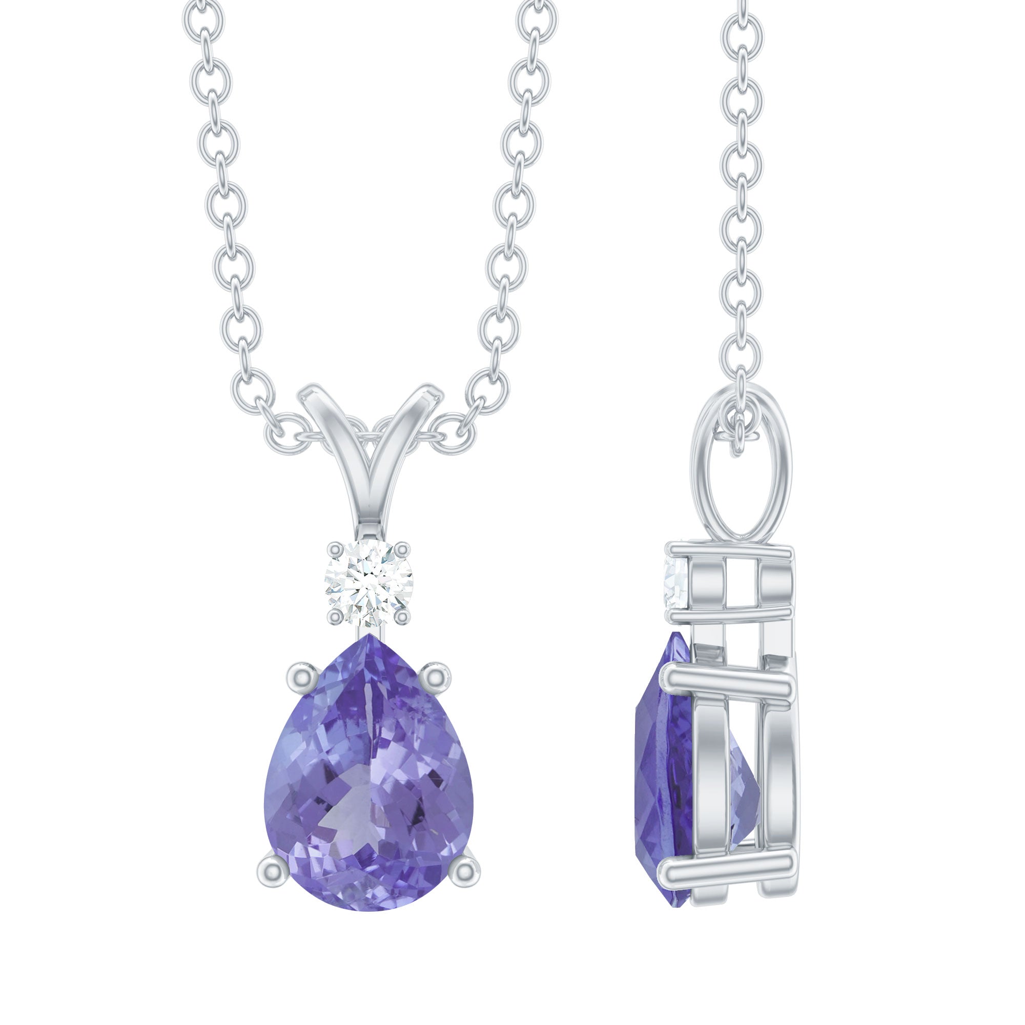 Tanzanite Pendant Necklace – Pear Shape Solitaire Pendant With Diamond Accent