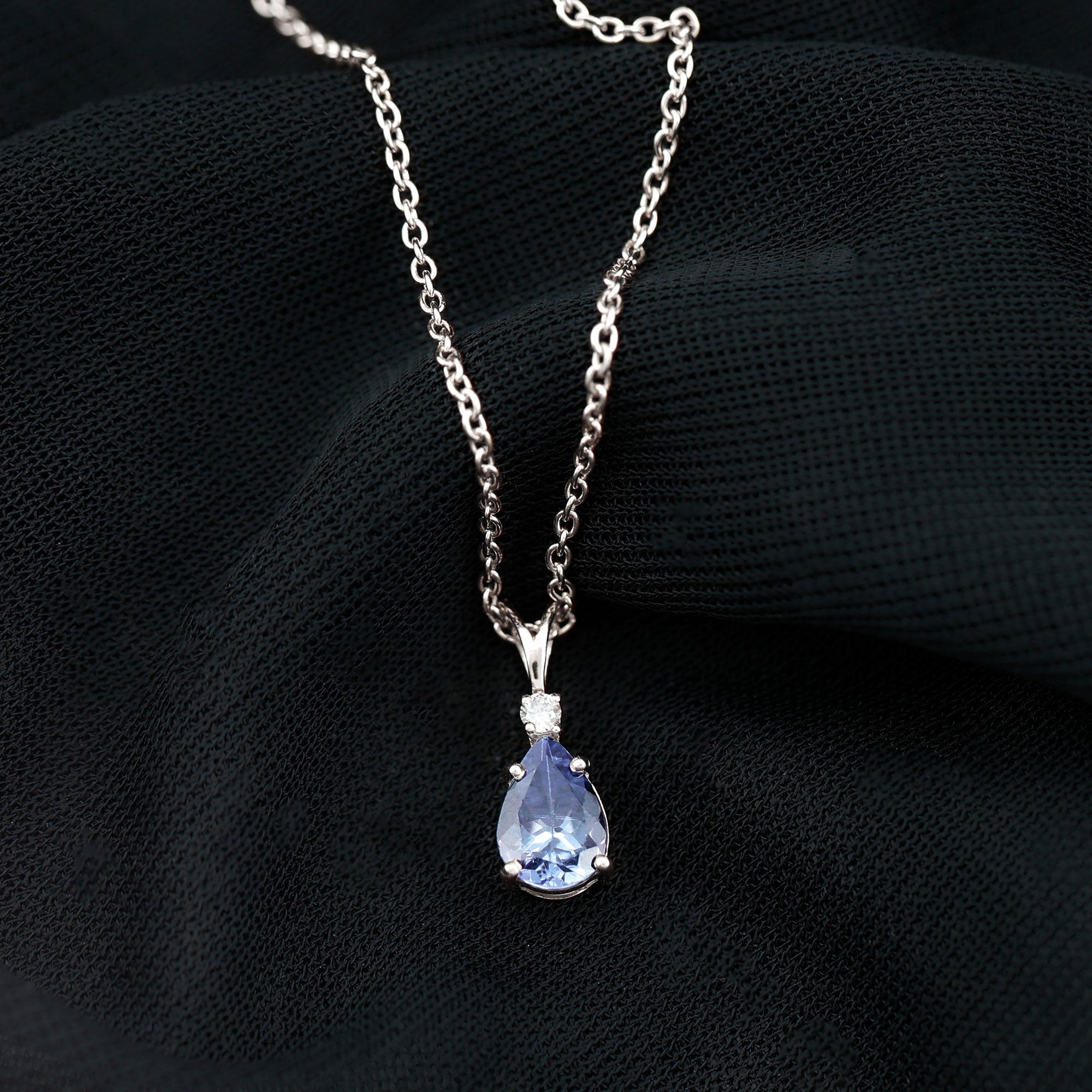 Tanzanite Pendant Necklace – Pear Shape Solitaire Pendant With Diamond Accent