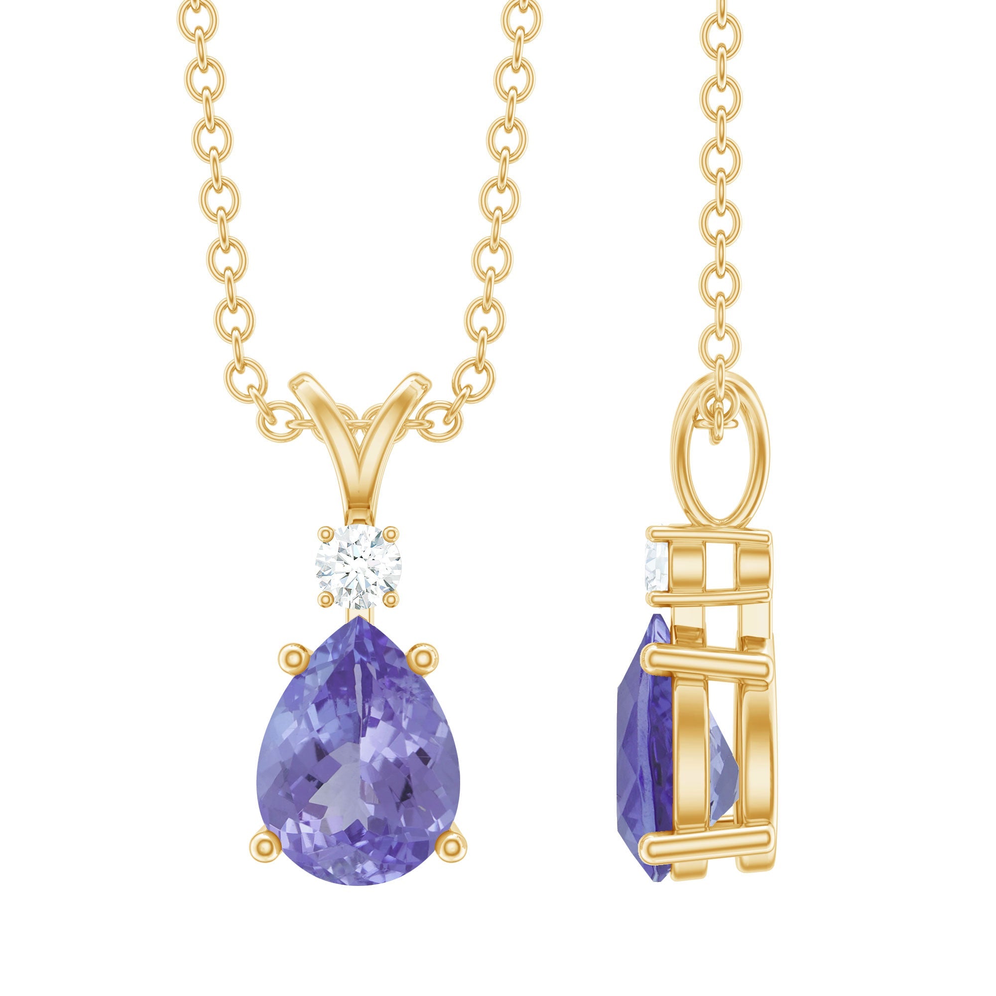 Tanzanite Pendant Necklace – Pear Shape Solitaire Pendant With Diamond Accent