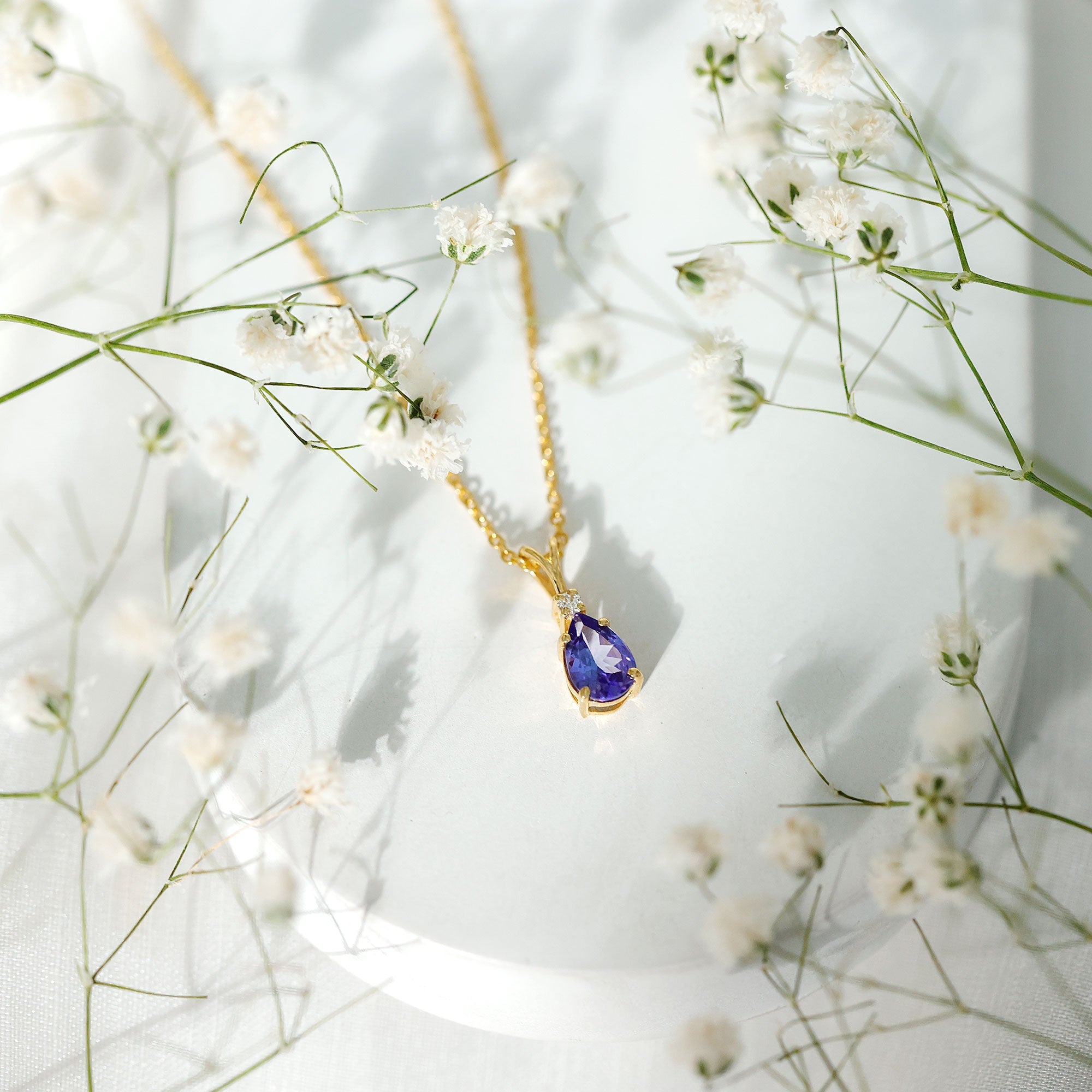 Tanzanite Pendant Necklace – Pear Shape Solitaire Pendant With Diamond Accent