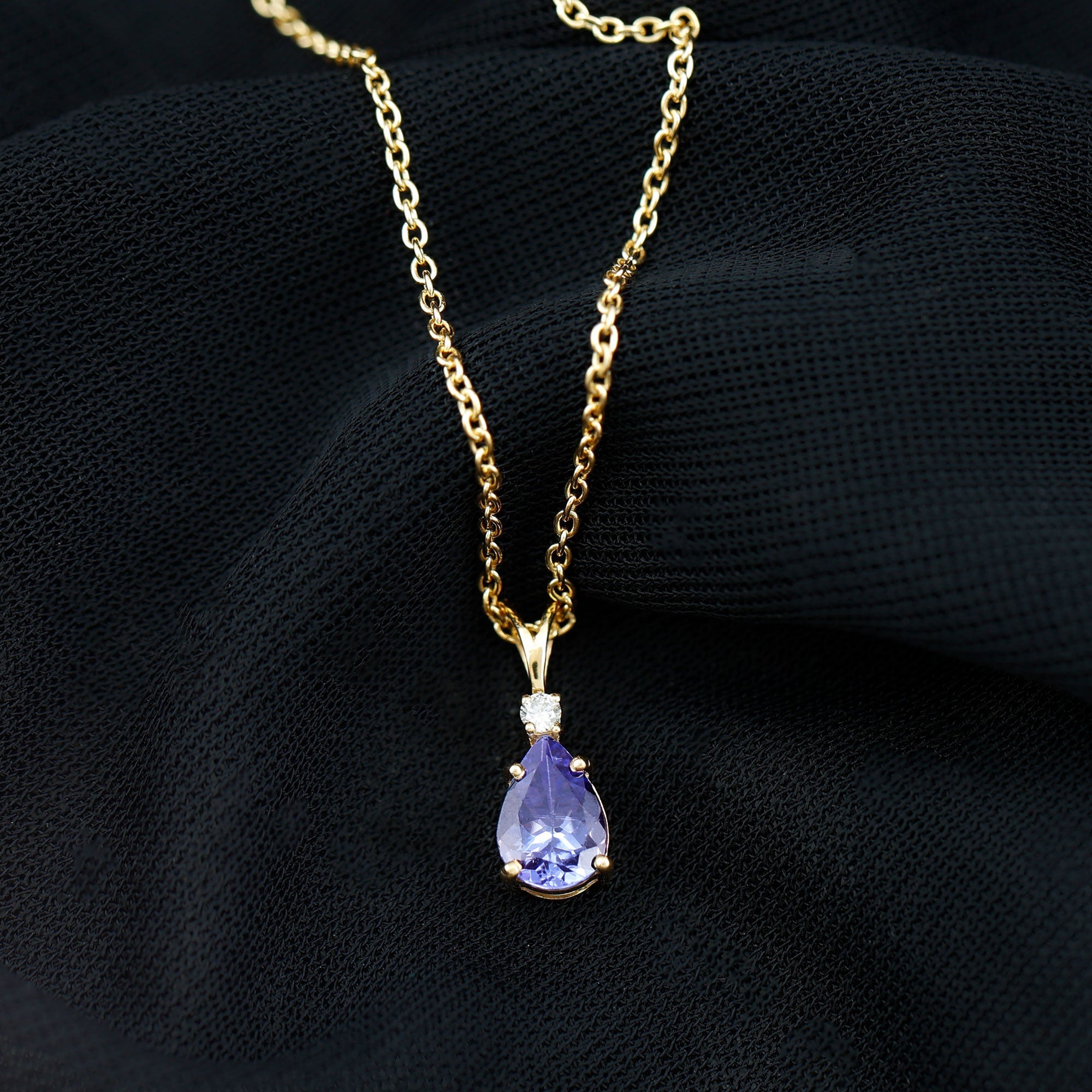 Tanzanite Pendant Necklace – Pear Shape Solitaire Pendant With Diamond Accent