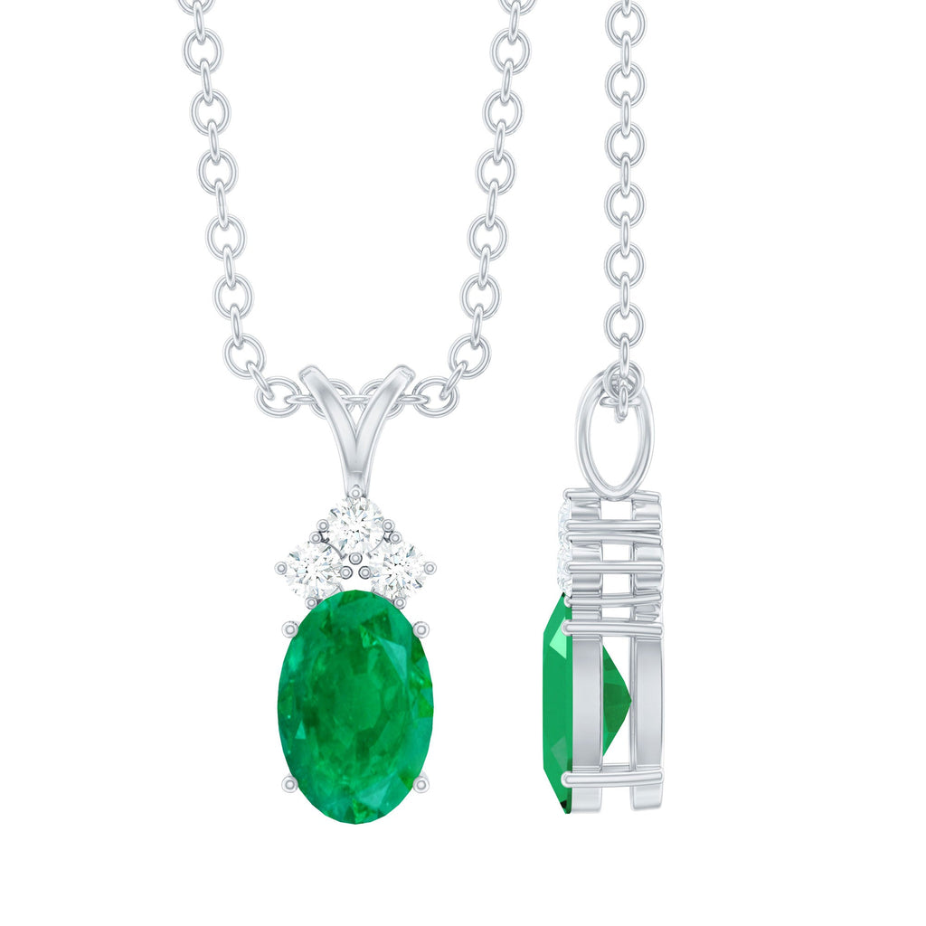 Emerald Pendant Necklace - Oval Emerald Necklace with Diamond Trio Pendant by Rosec Jewels