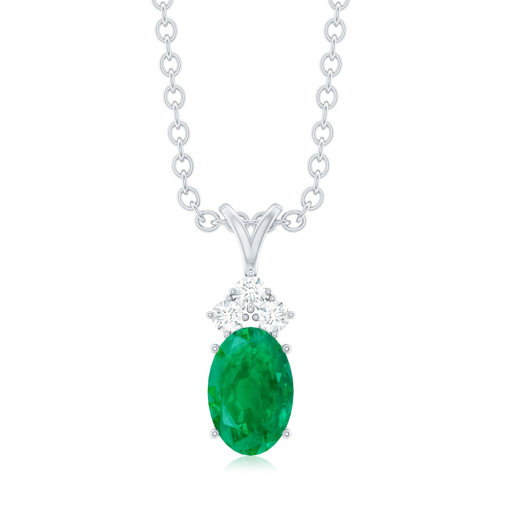 Emerald Pendant Necklace - Oval Emerald Necklace with Diamond Trio Pendant by Rosec Jewels