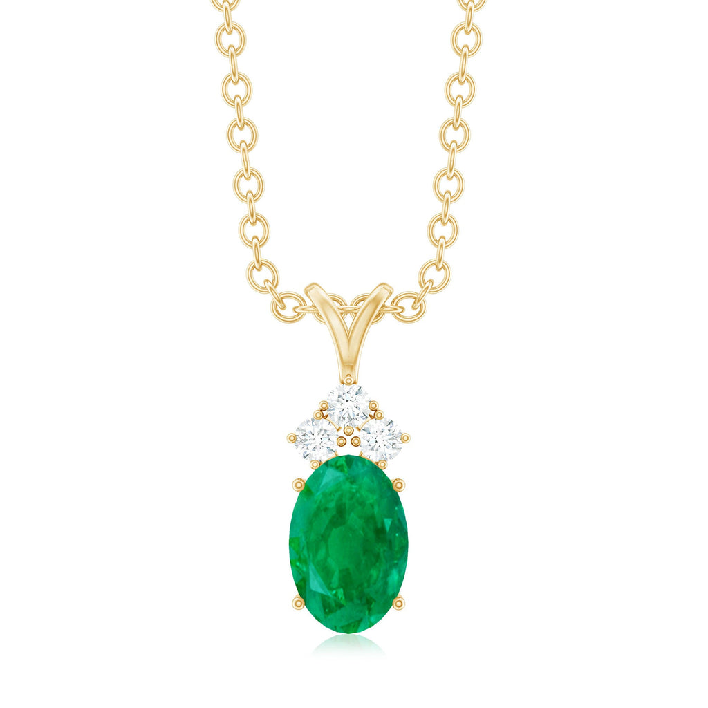 Emerald Pendant Necklace - Oval Emerald Necklace with Diamond Trio Pendant by Rosec Jewels