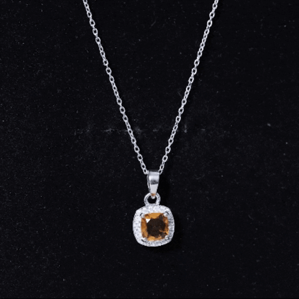 Citrine Pendant Necklace - 1 Carat AAA Quality Yellow Gemstone With Moissanite Halo