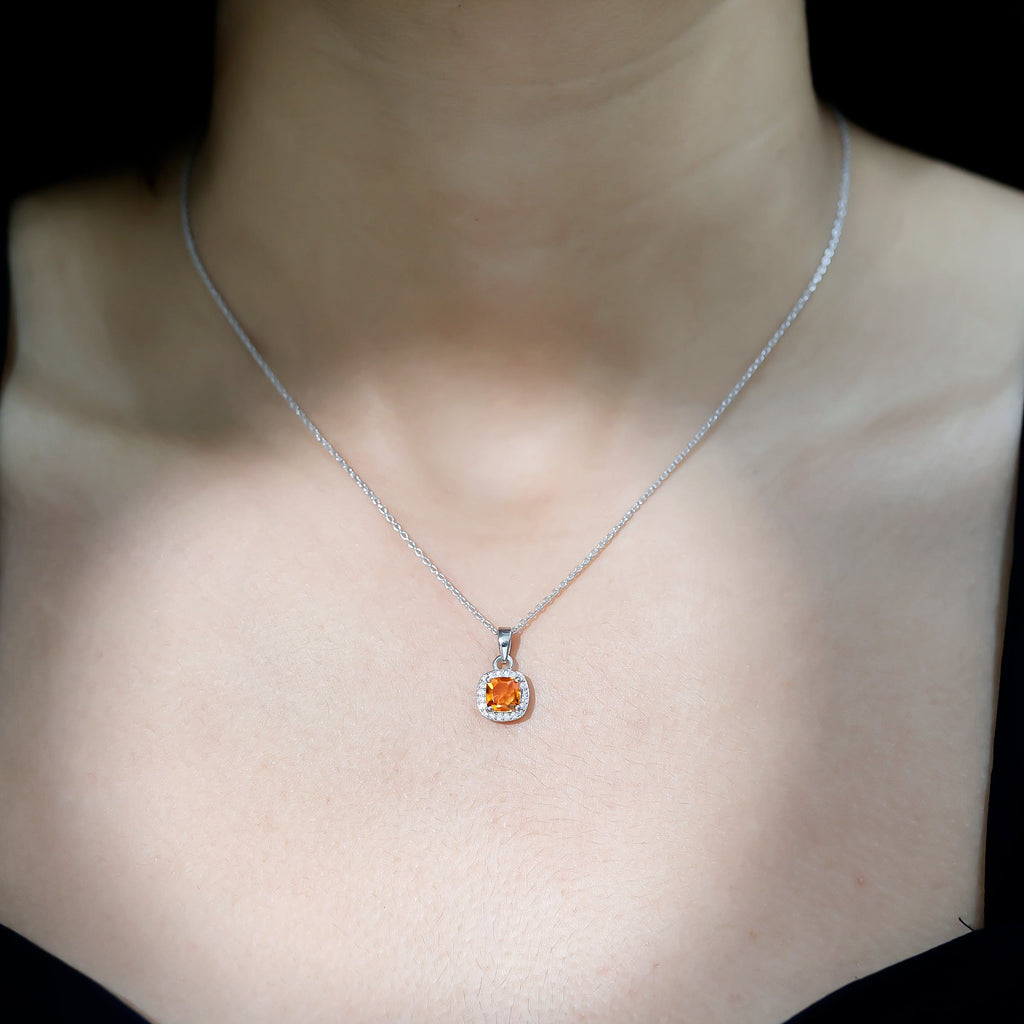 Citrine Pendant Necklace - 1 Carat AAA Quality Yellow Gemstone With Moissanite Halo