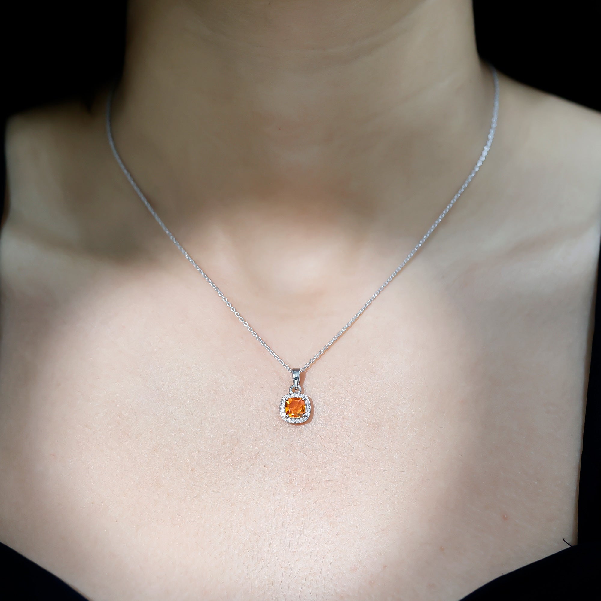 Citrine Pendant Necklace - 1 Carat AAA Quality Yellow Gemstone With Moissanite Halo