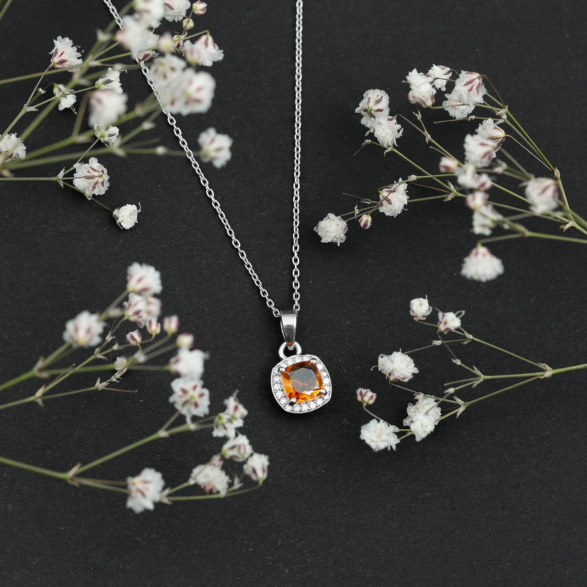 Citrine Pendant Necklace - 1 Carat AAA Quality Yellow Gemstone With Moissanite Halo