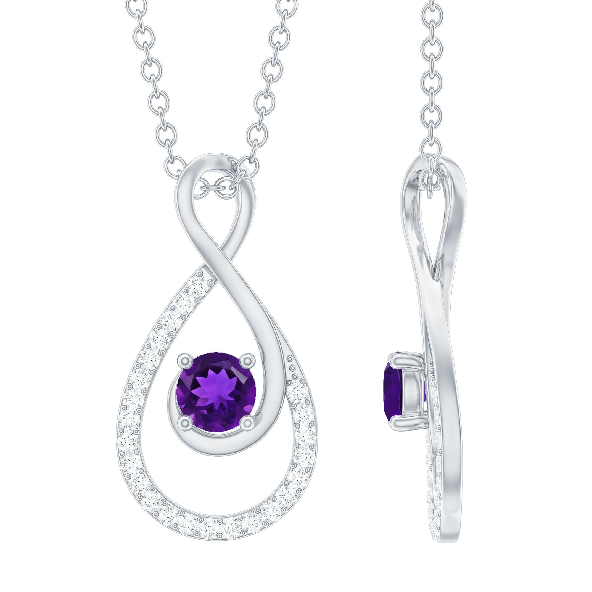 Natural Amethyst Infinity Pendant Necklace with Diamond