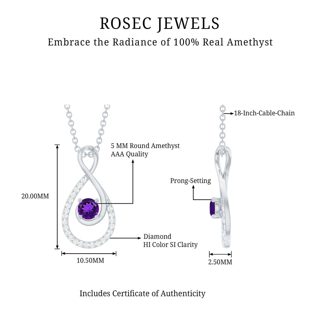 Natural Amethyst Infinity Pendant Necklace with Diamond