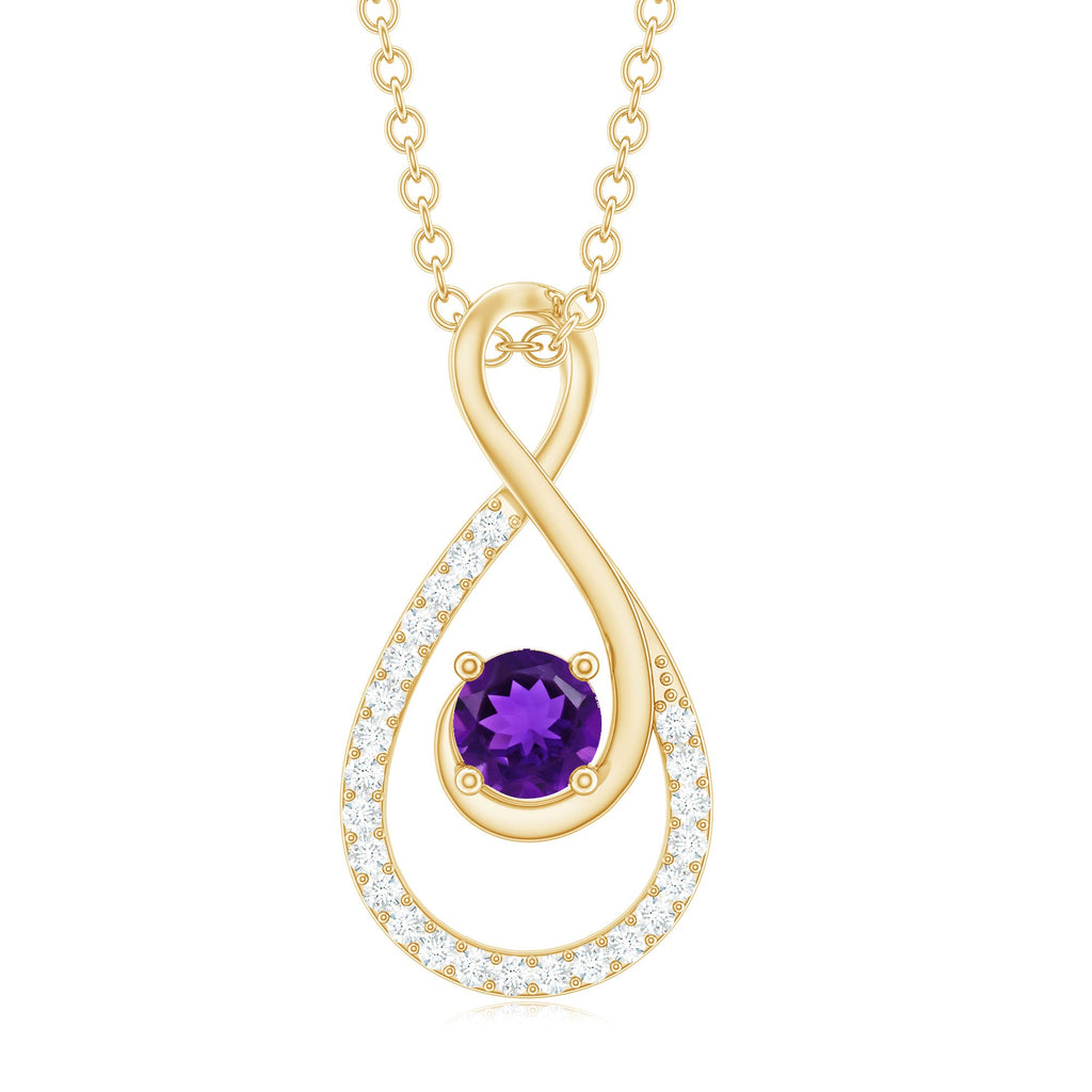Natural Amethyst Infinity Pendant Necklace with Diamond