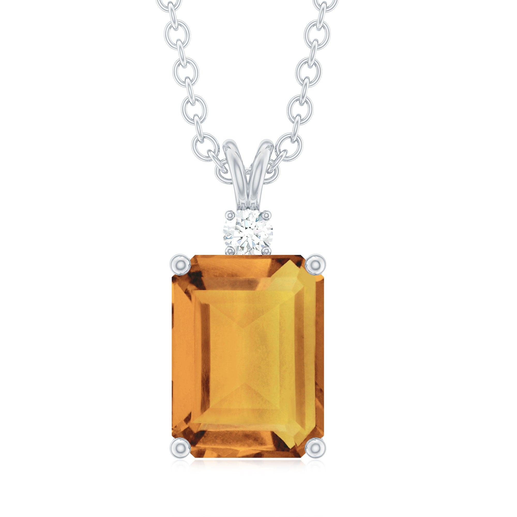 Citrine Pendant Necklace – 1.8 Carat Emerald Cut Necklace with Diamond Accent