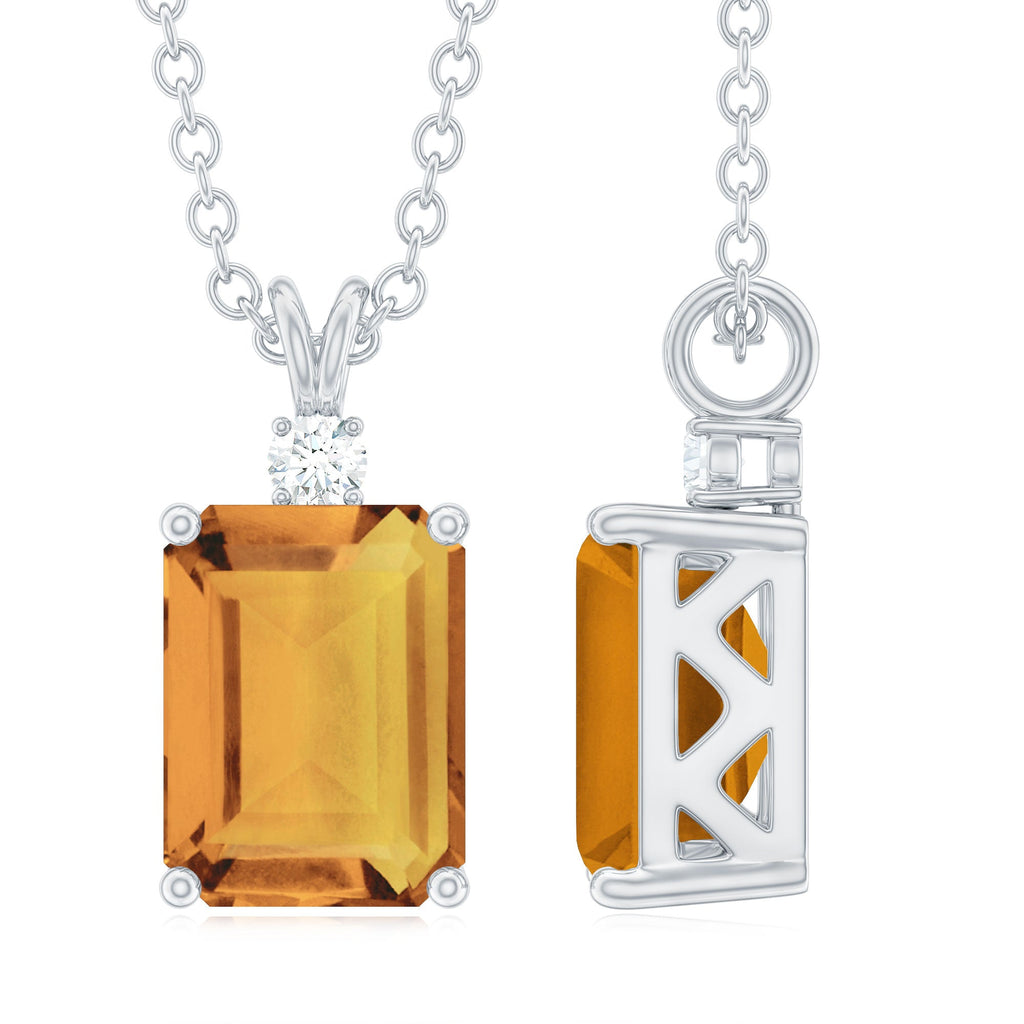 Citrine Pendant Necklace – 1.8 Carat Emerald Cut Necklace with Diamond Accent