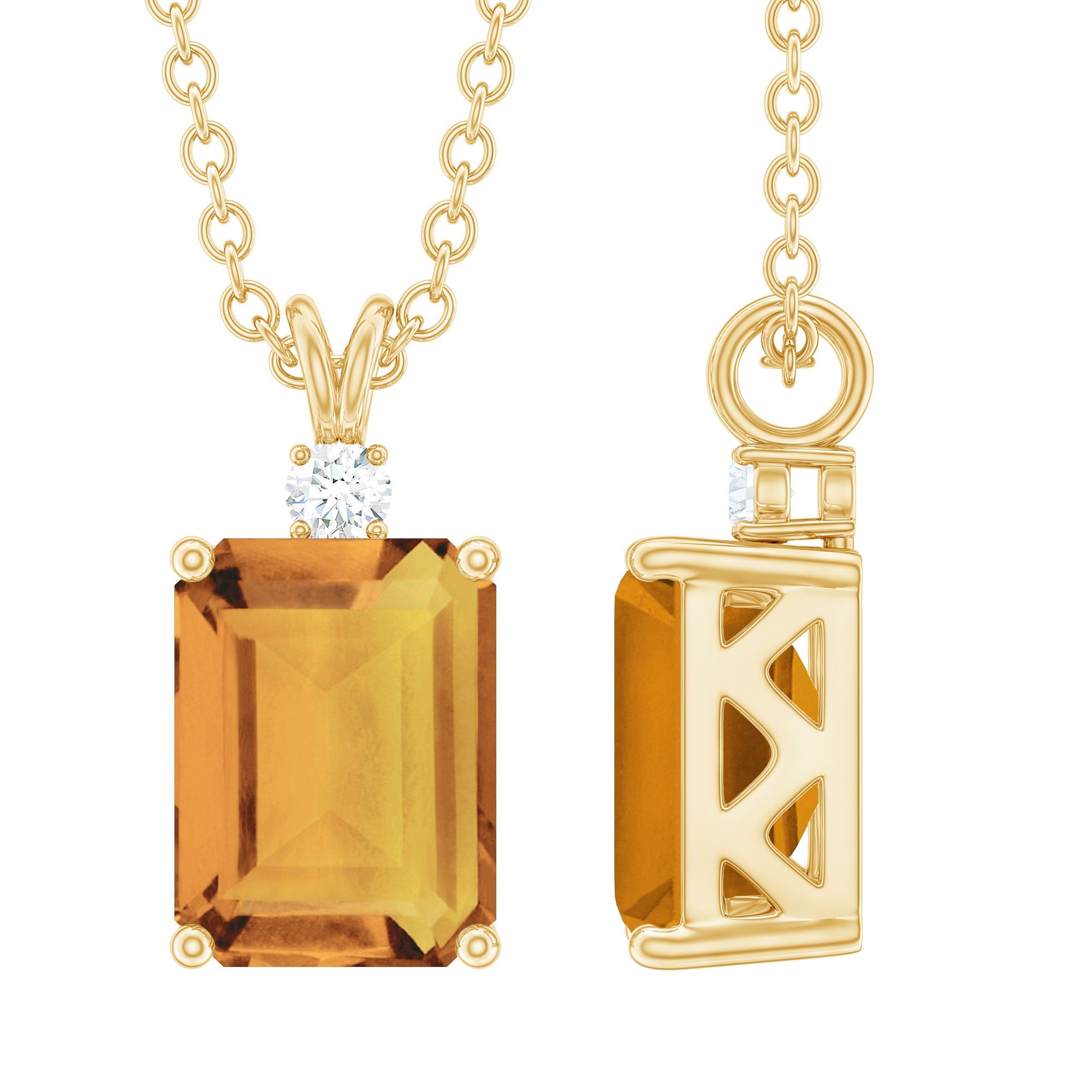 Citrine Pendant Necklace – 1.8 Carat Emerald Cut Necklace with Diamond Accent