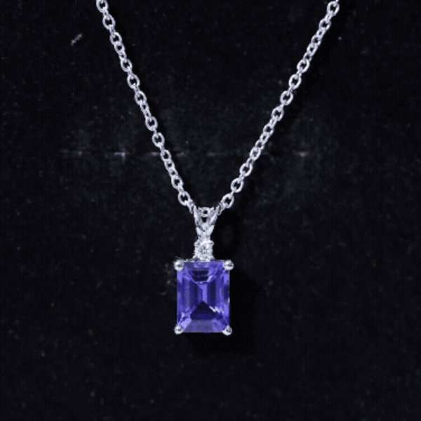 Tanzanite Necklace – 2 Carat Emerald Cut Solitaire Pendant with Silver Chain
