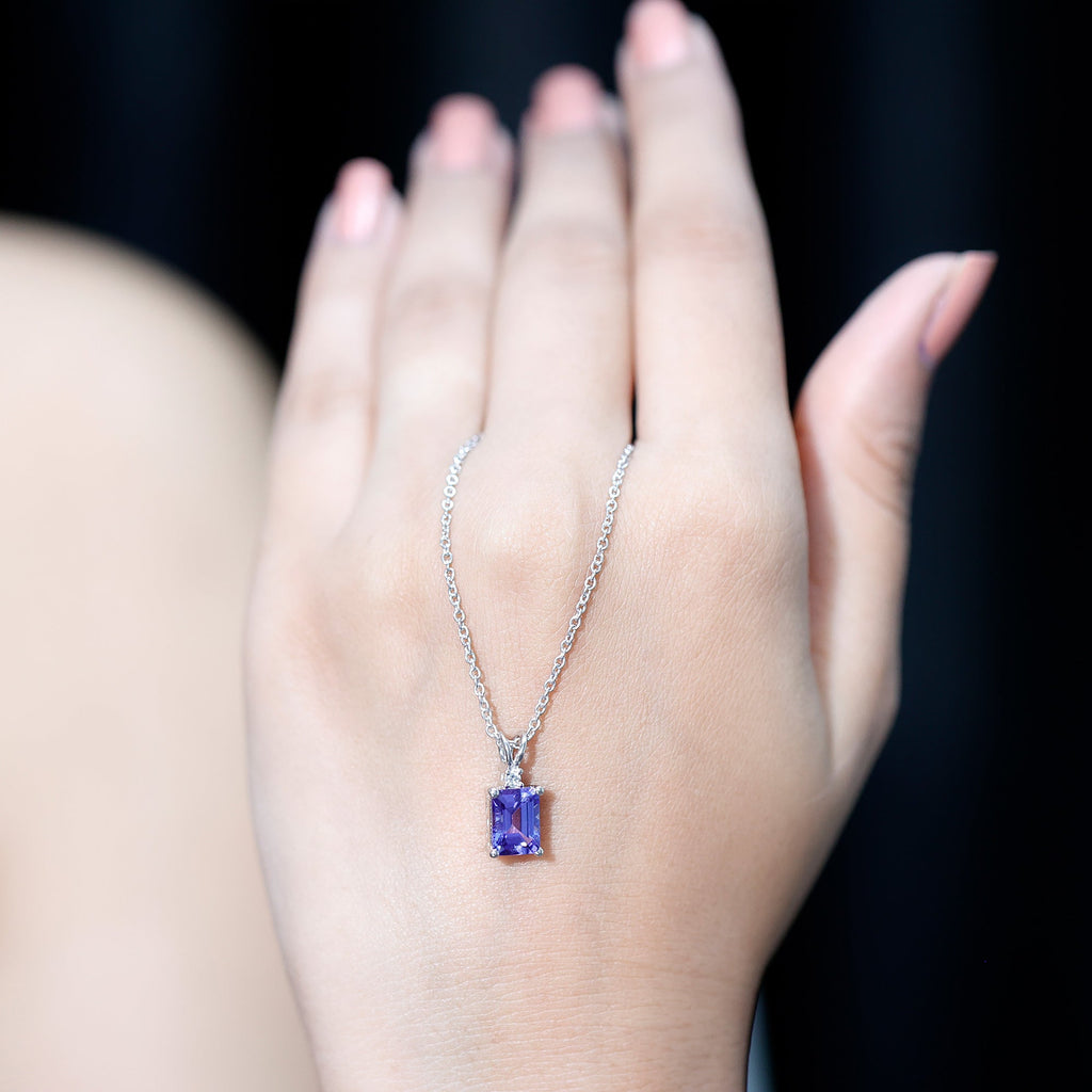 Tanzanite Necklace – 2 Carat Emerald Cut Solitaire Pendant with Silver Chain
