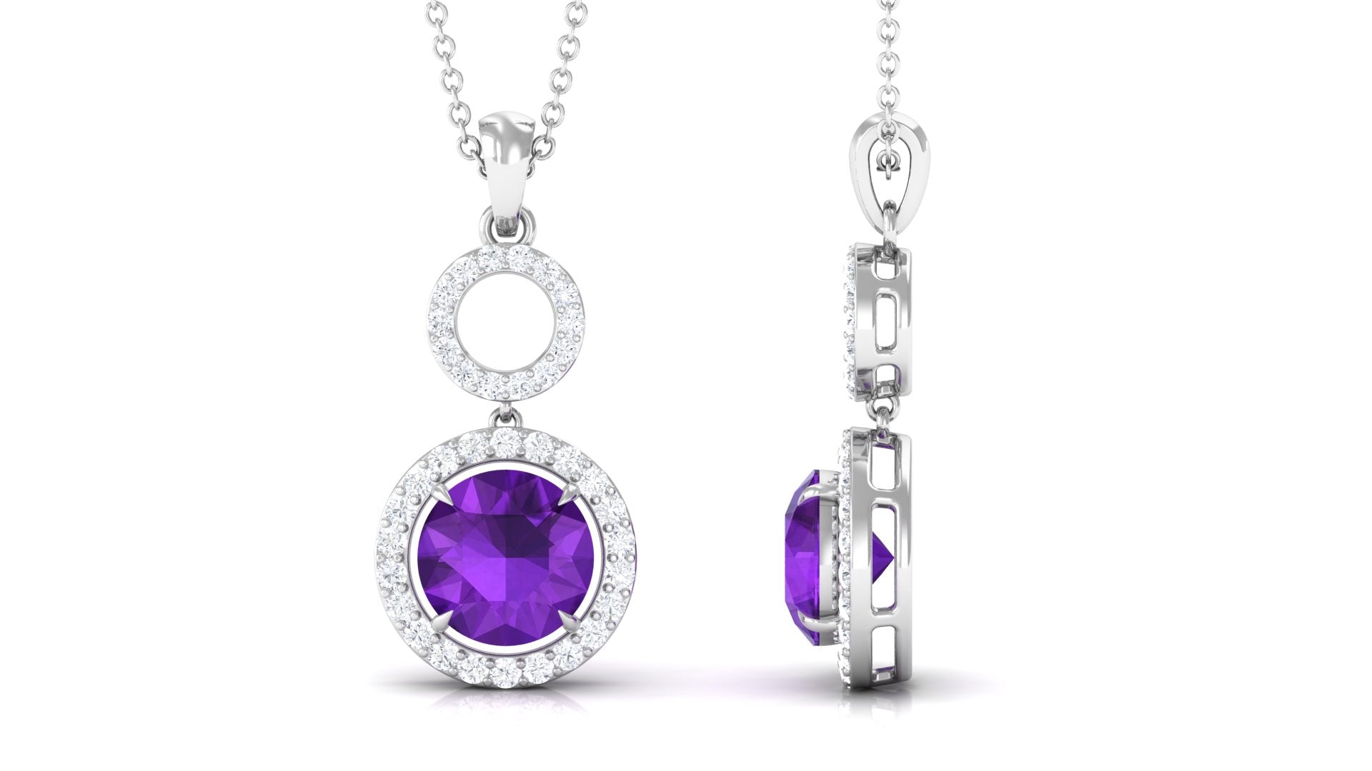 Natural 1.2 Carat Amethyst Drop Necklace with Diamond