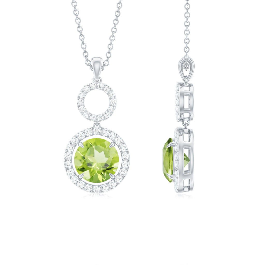 Peridot Dangle Pendant – Round Cut Peridot With Diamond Accent Necklace – AAA Quality