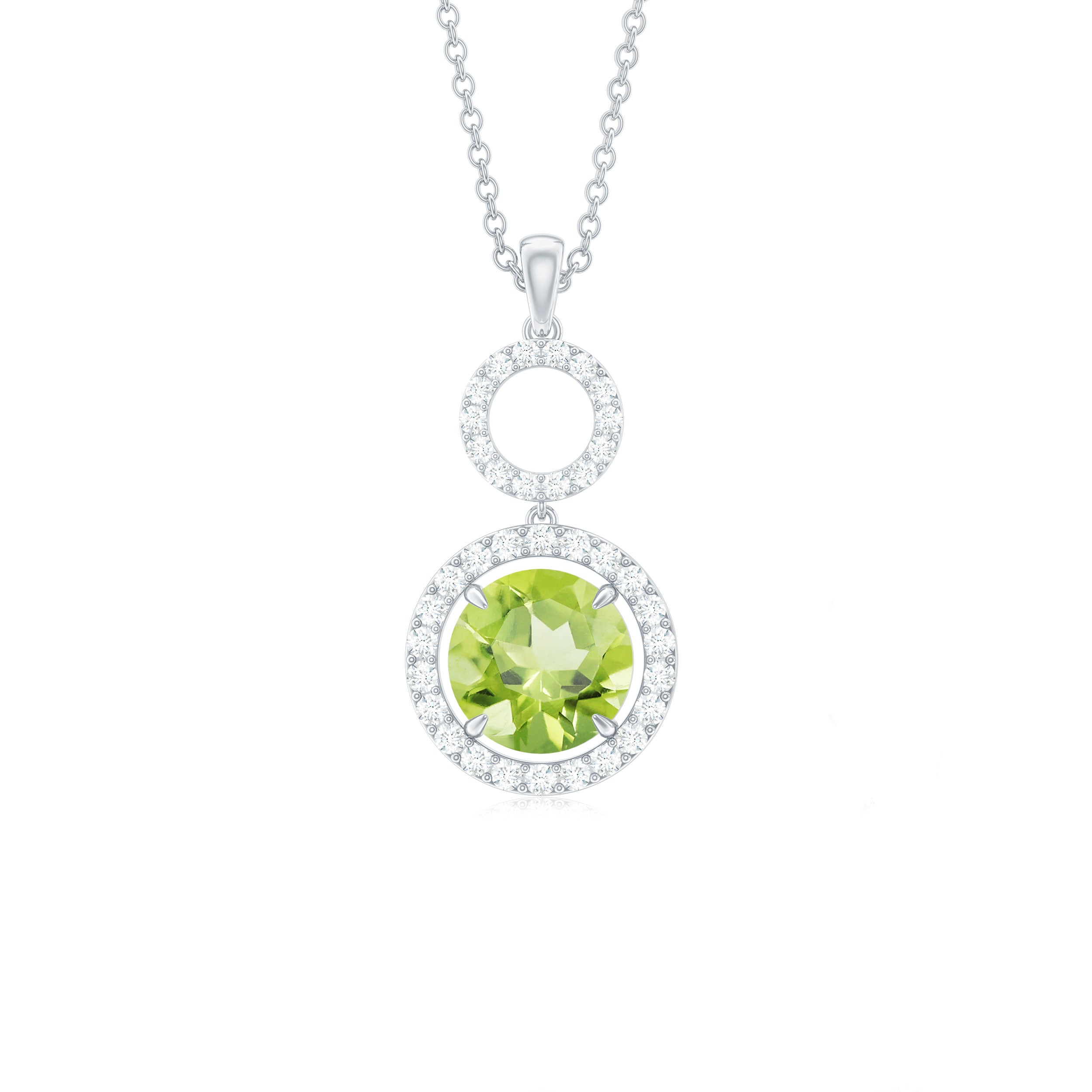 Peridot Dangle Pendant – Round Cut Peridot With Diamond Accent Necklace – AAA Quality
