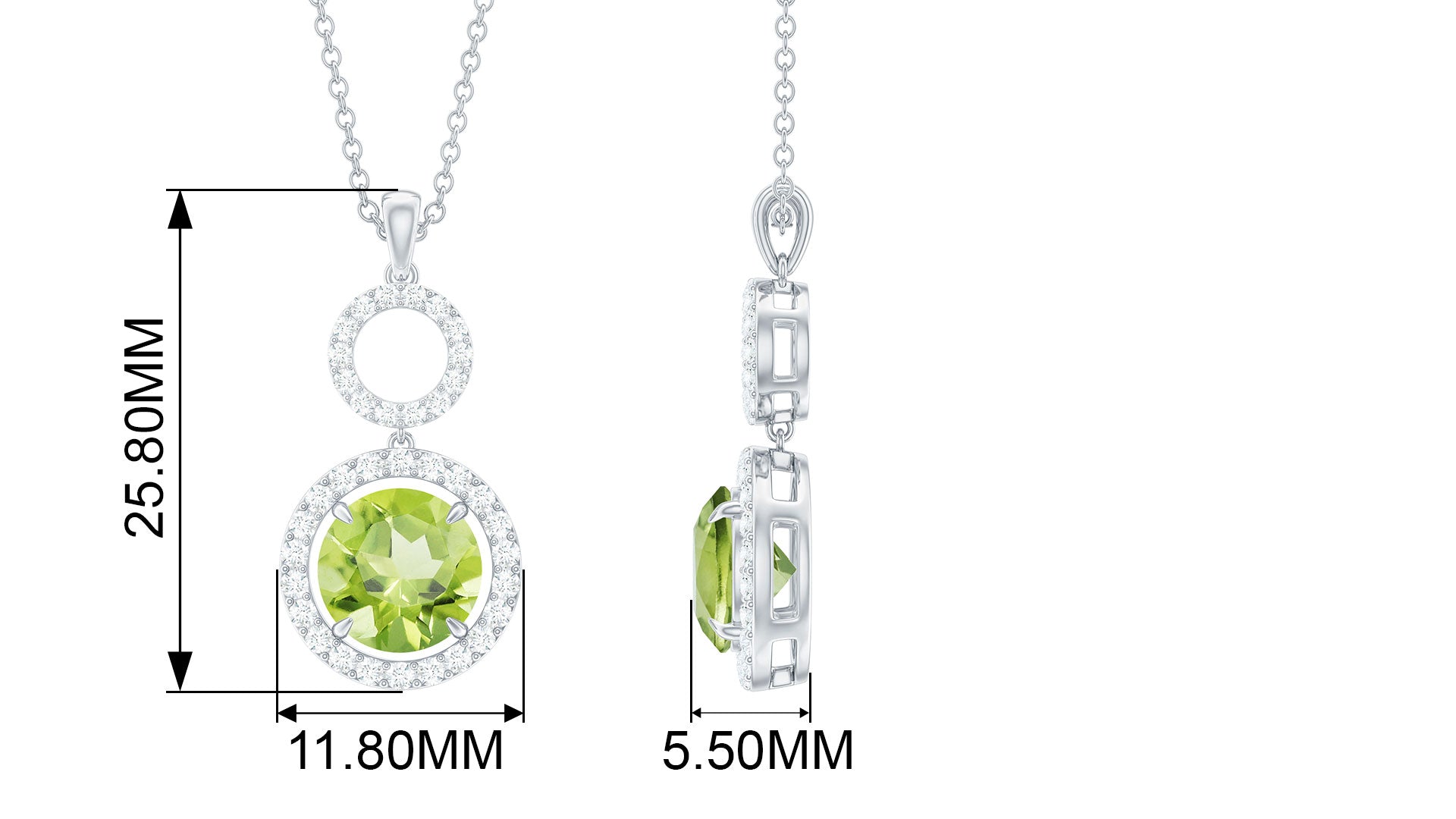 Peridot Dangle Pendant – Round Cut Peridot With Diamond Accent Necklace – AAA Quality