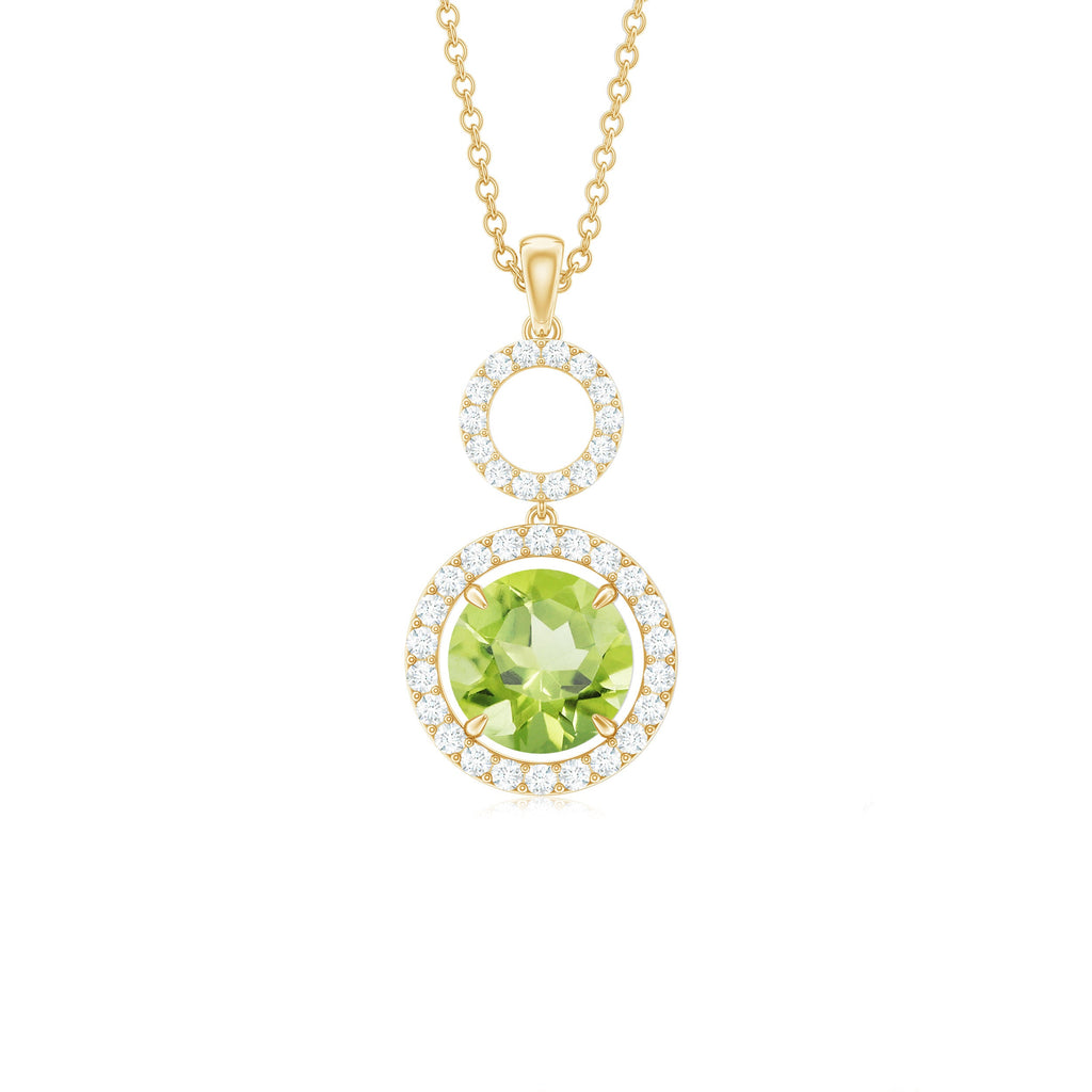 Peridot Dangle Pendant – Round Cut Peridot With Diamond Accent Necklace – AAA Quality