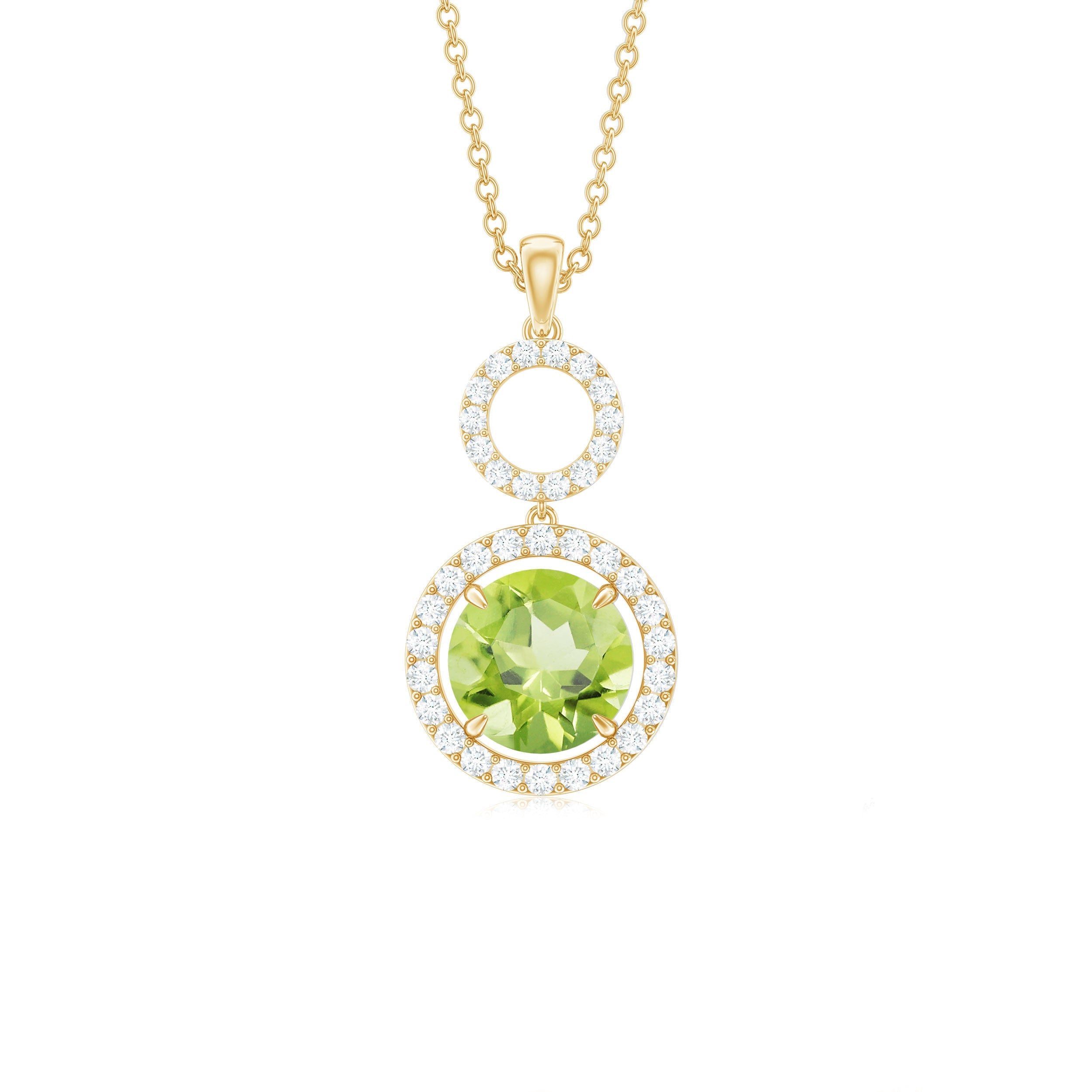Peridot Dangle Pendant – Round Cut Peridot With Diamond Accent Necklace – AAA Quality