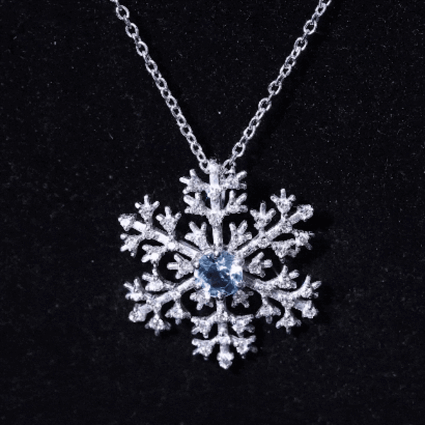 Aquamarine Pendant Necklace – Delicate Snowflake Pendant With Sparkling Diamonds