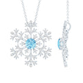 Aquamarine Pendant Necklace – Delicate Snowflake Pendant With Sparkling Diamonds