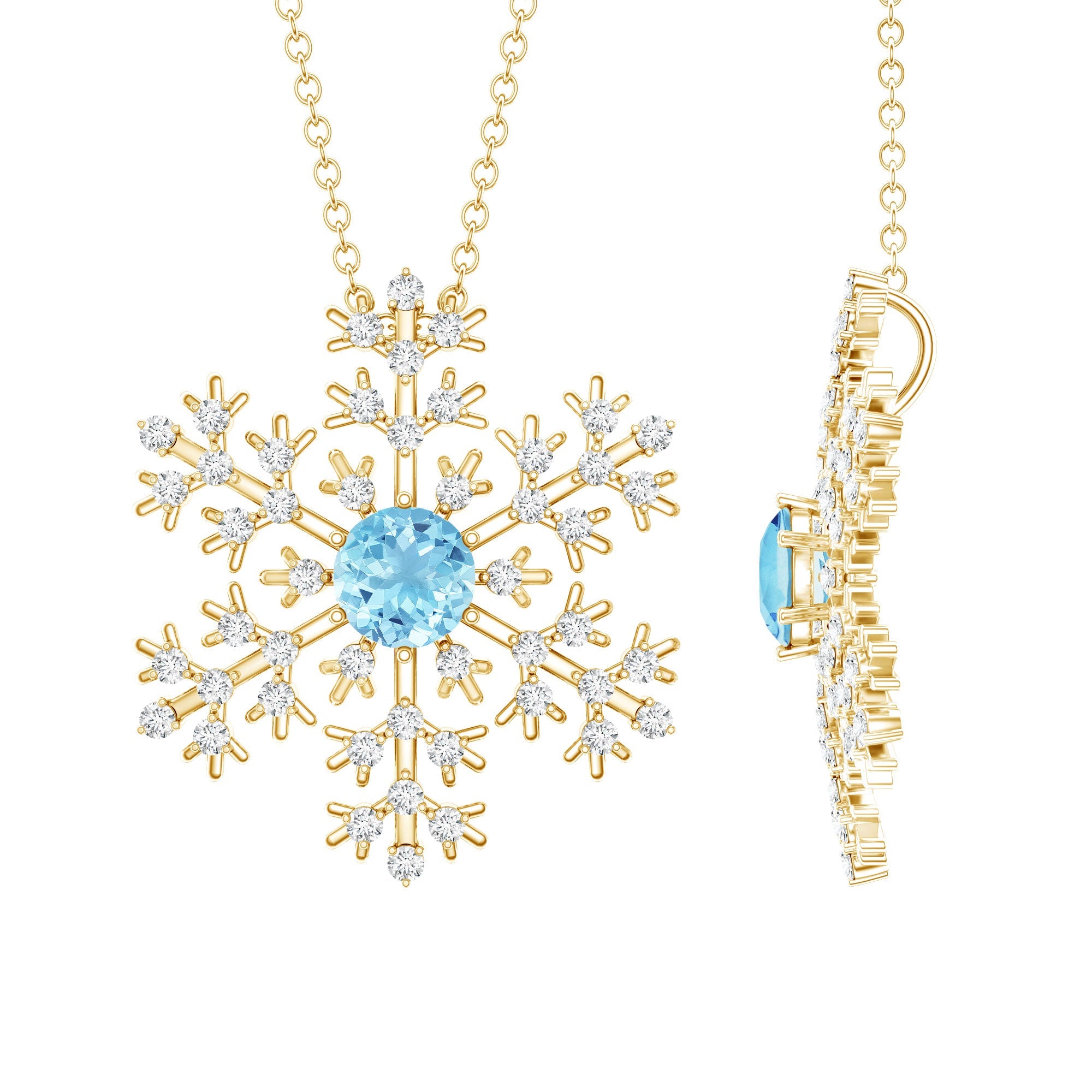 Aquamarine Pendant Necklace – Delicate Snowflake Pendant With Sparkling Diamonds