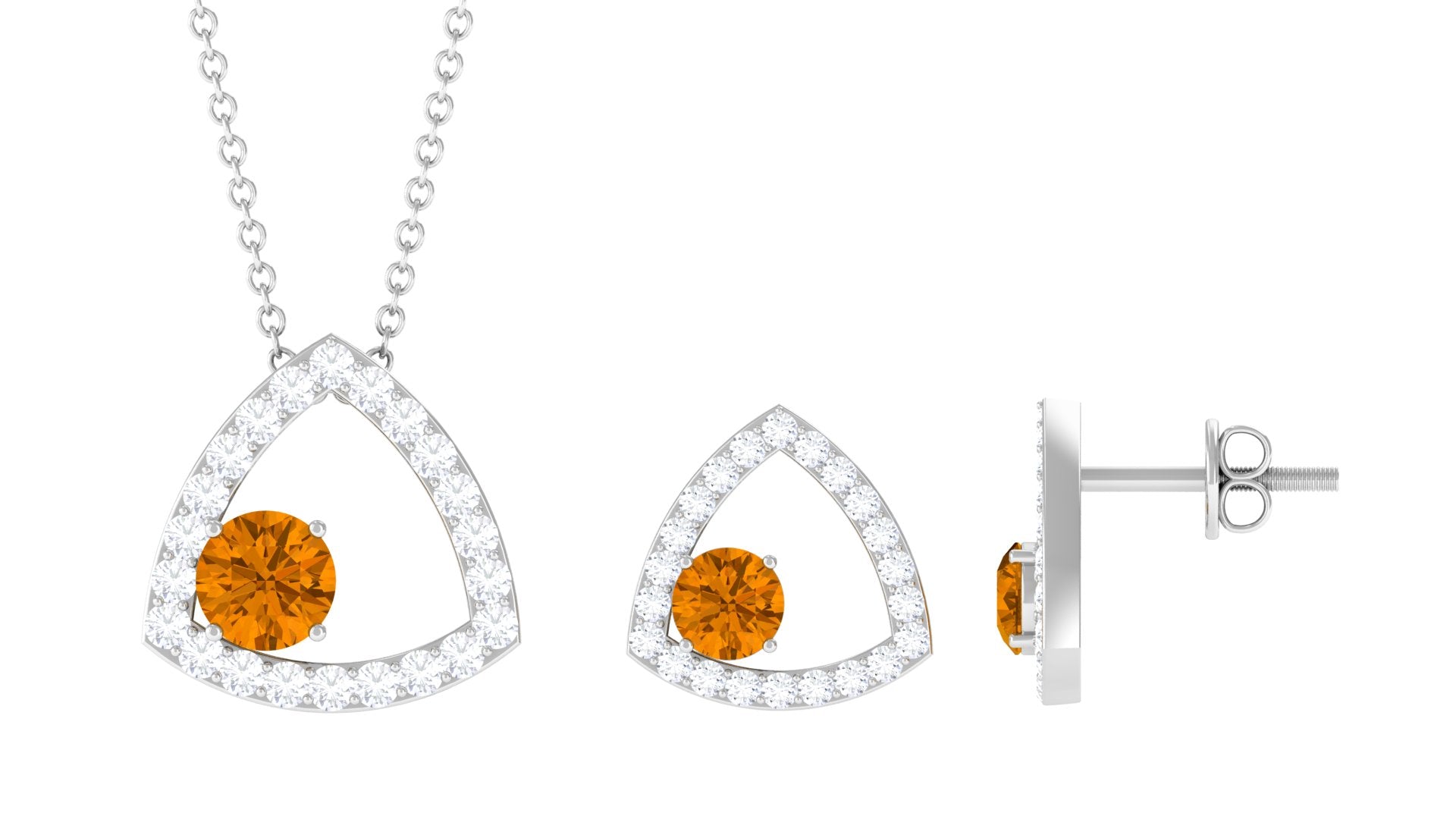 Natural Citrine Geometric Pendant and Earrings Set with Moissanite