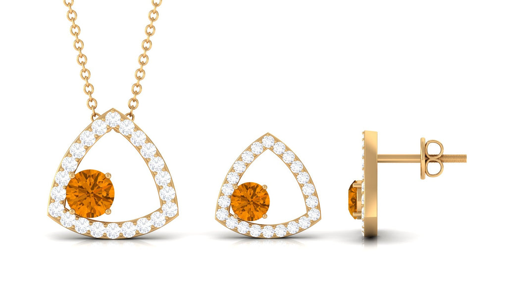Natural Citrine Geometric Pendant and Earrings Set with Moissanite
