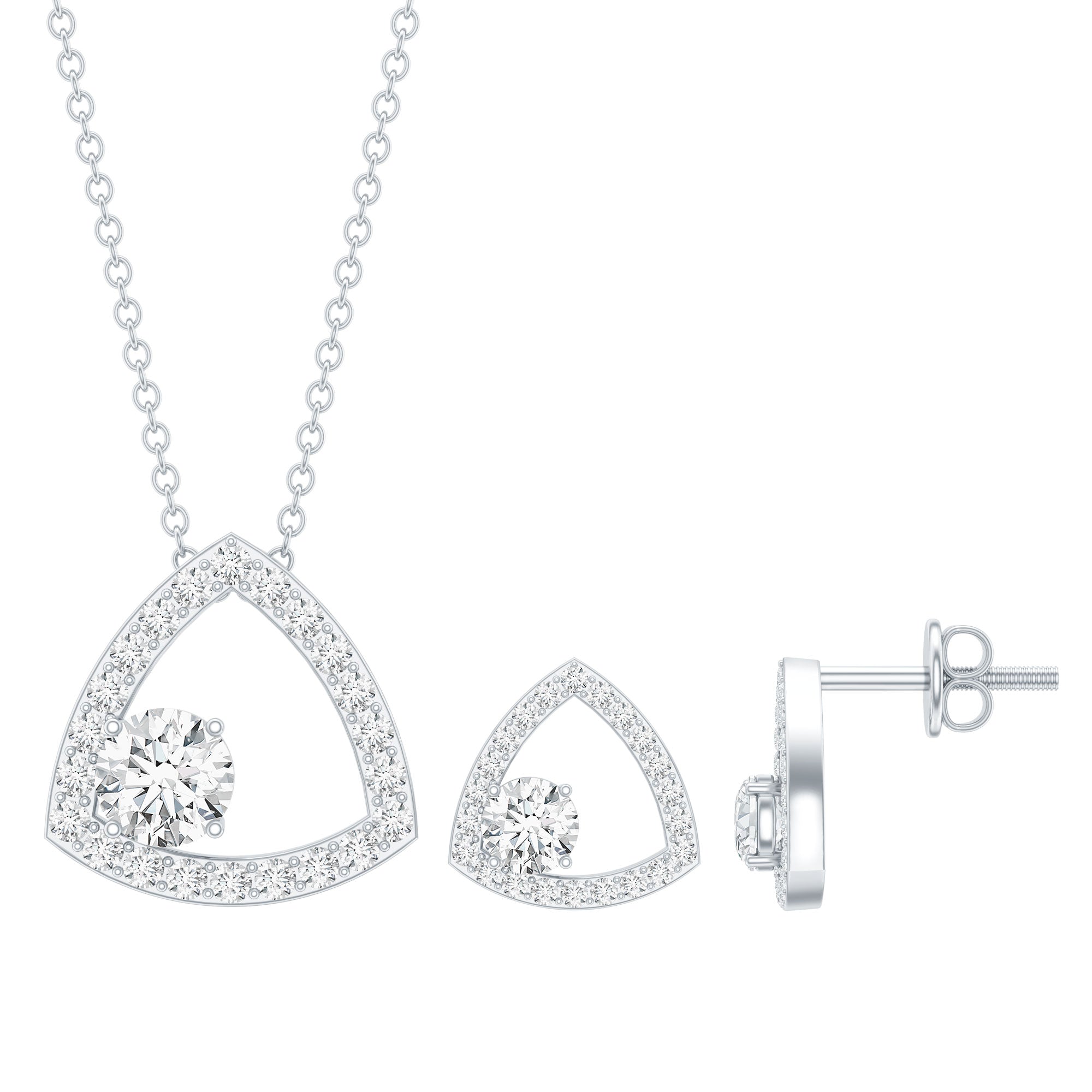 Simple Moissanite Triangle Necklace and Earrings Set