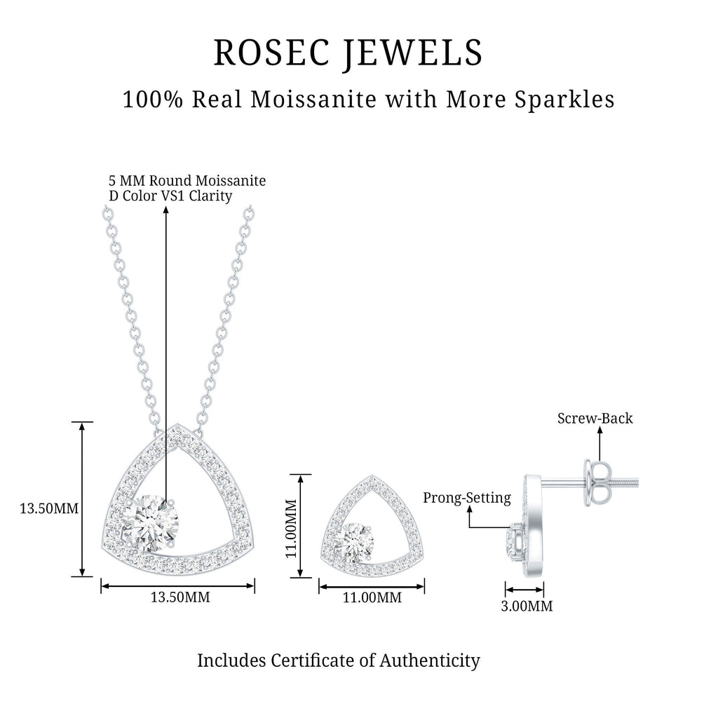 Simple Moissanite Triangle Necklace and Earrings Set