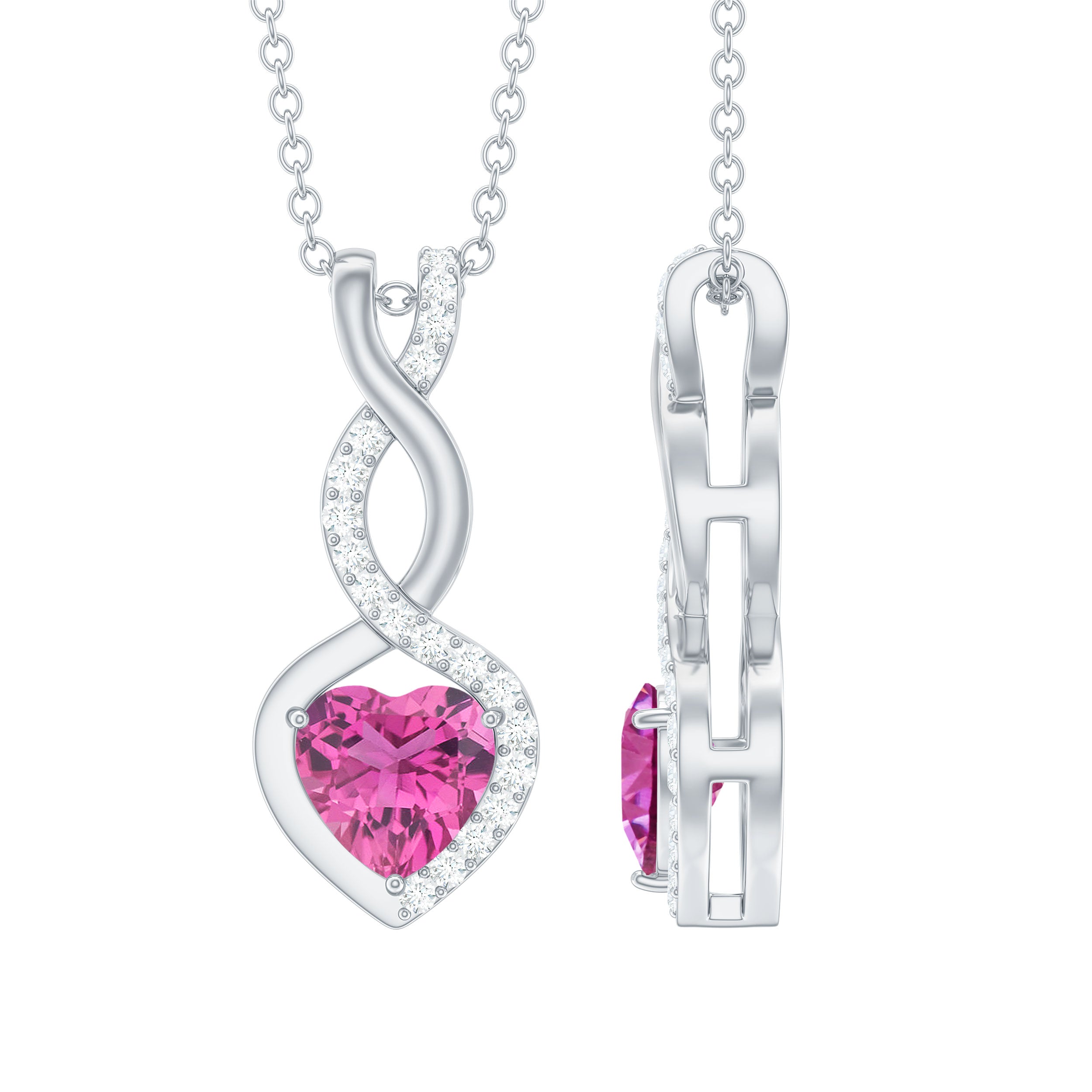 Pink Tourmaline Necklace – Heart Pendant With Diamond Infinity Symbol Jewelry