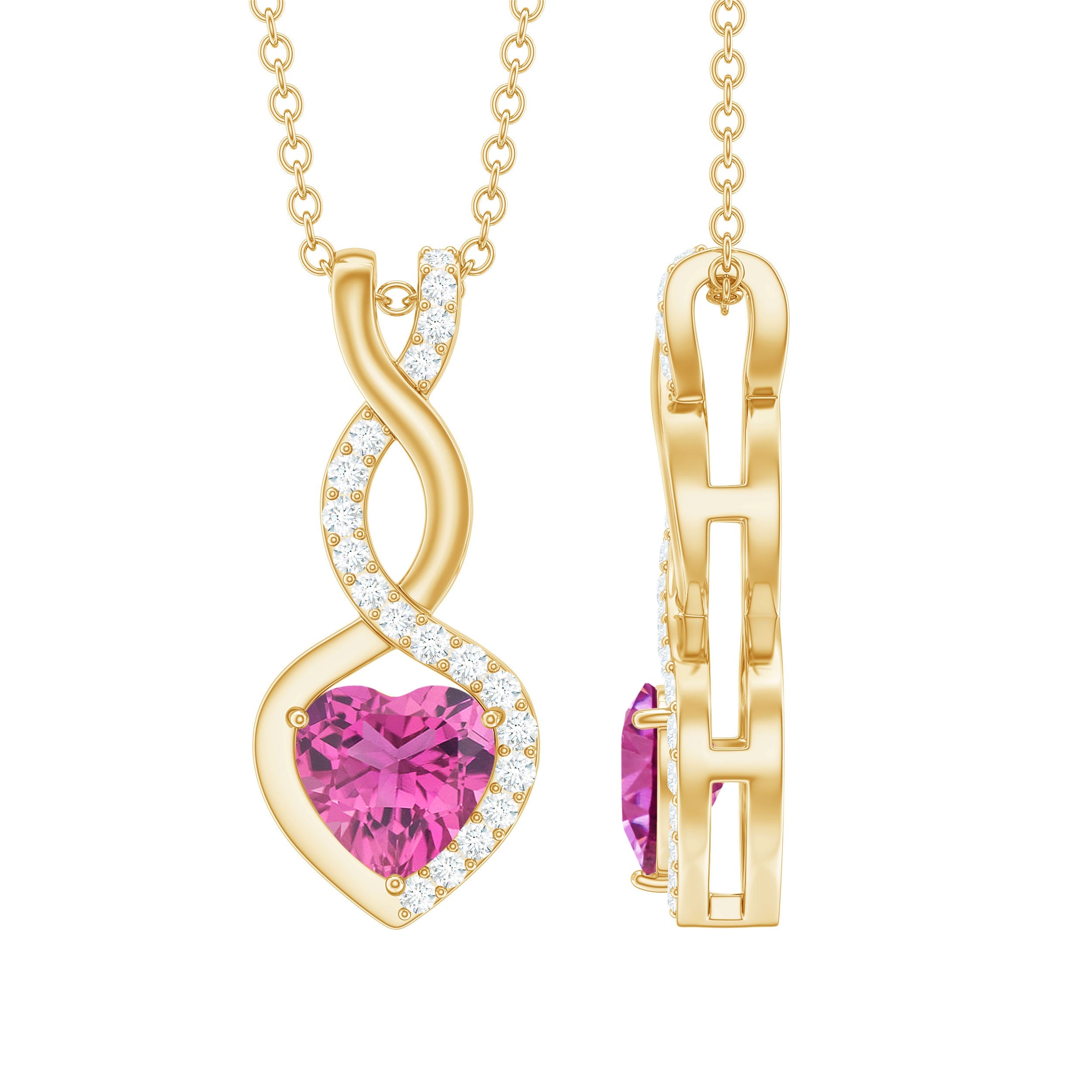 Pink Tourmaline Necklace – Heart Pendant With Diamond Infinity Symbol Jewelry