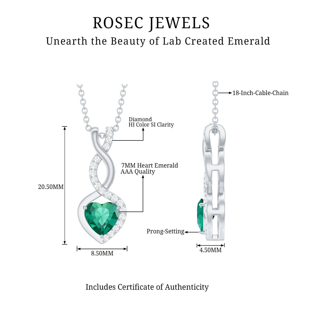 Lab Grown Emerald Necklace – Infinity Heart Pendant with Diamond Accent | AAAA Quality
