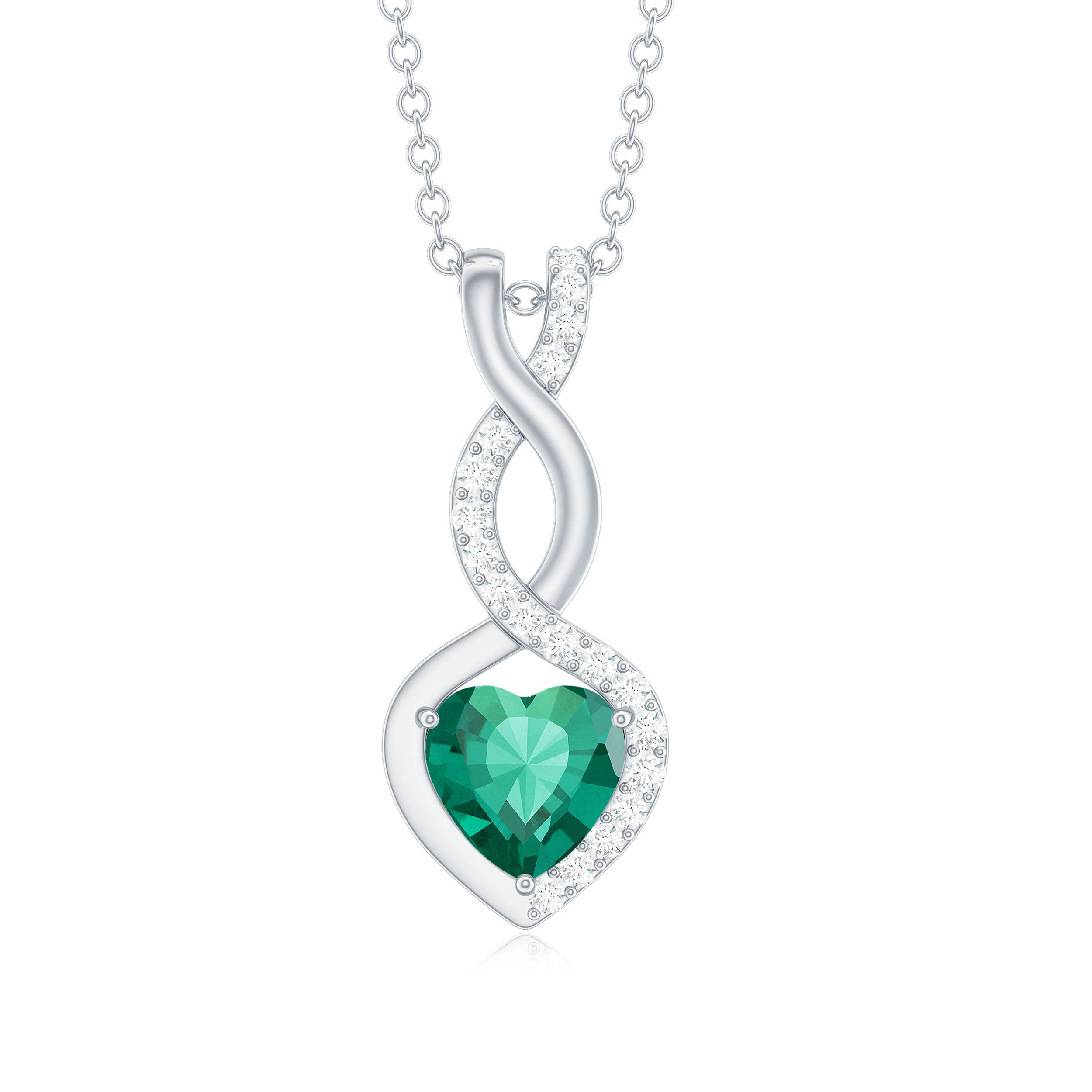 Lab Grown Emerald Necklace – Infinity Heart Pendant with Diamond Accent | AAAA Quality