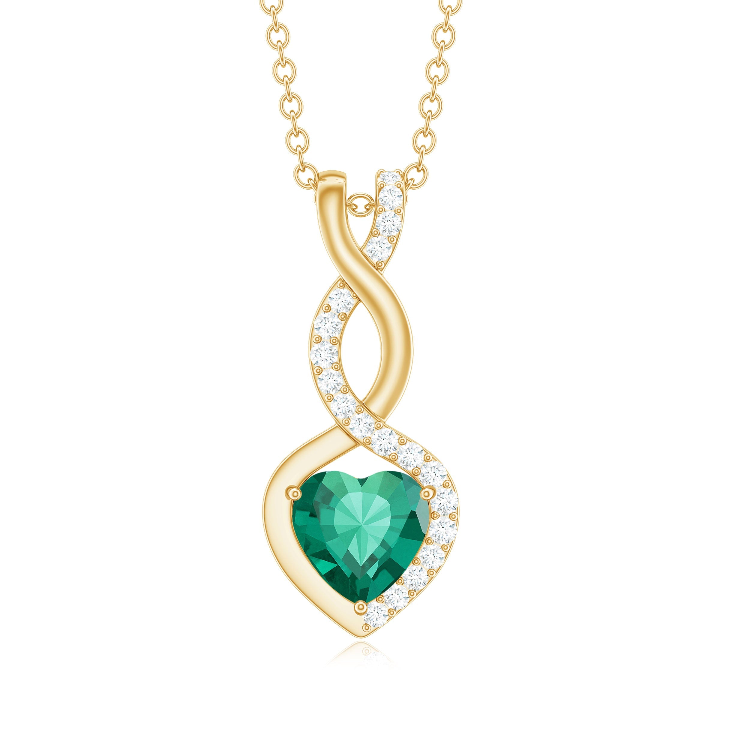 Lab Grown Emerald Necklace – Infinity Heart Pendant with Diamond Accent | AAAA Quality