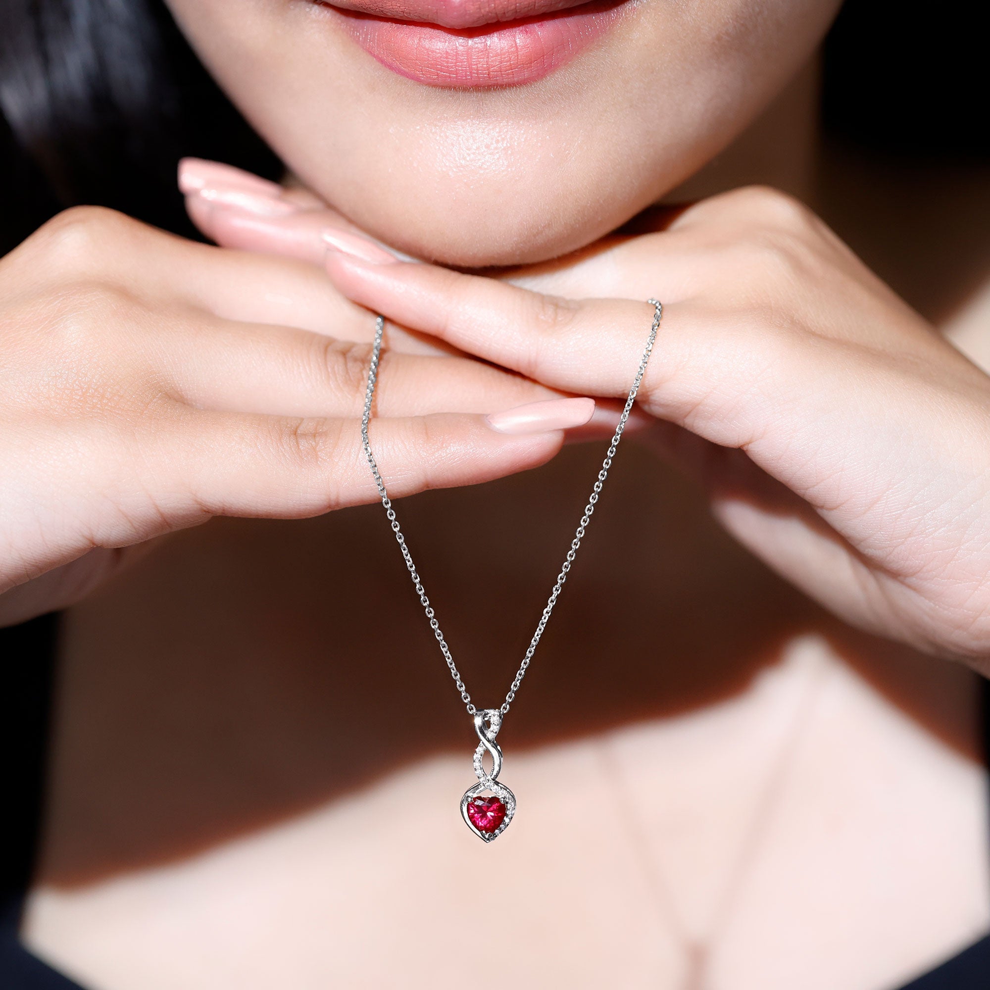 Lab Grown Ruby Infinity Heart Necklace With Chain