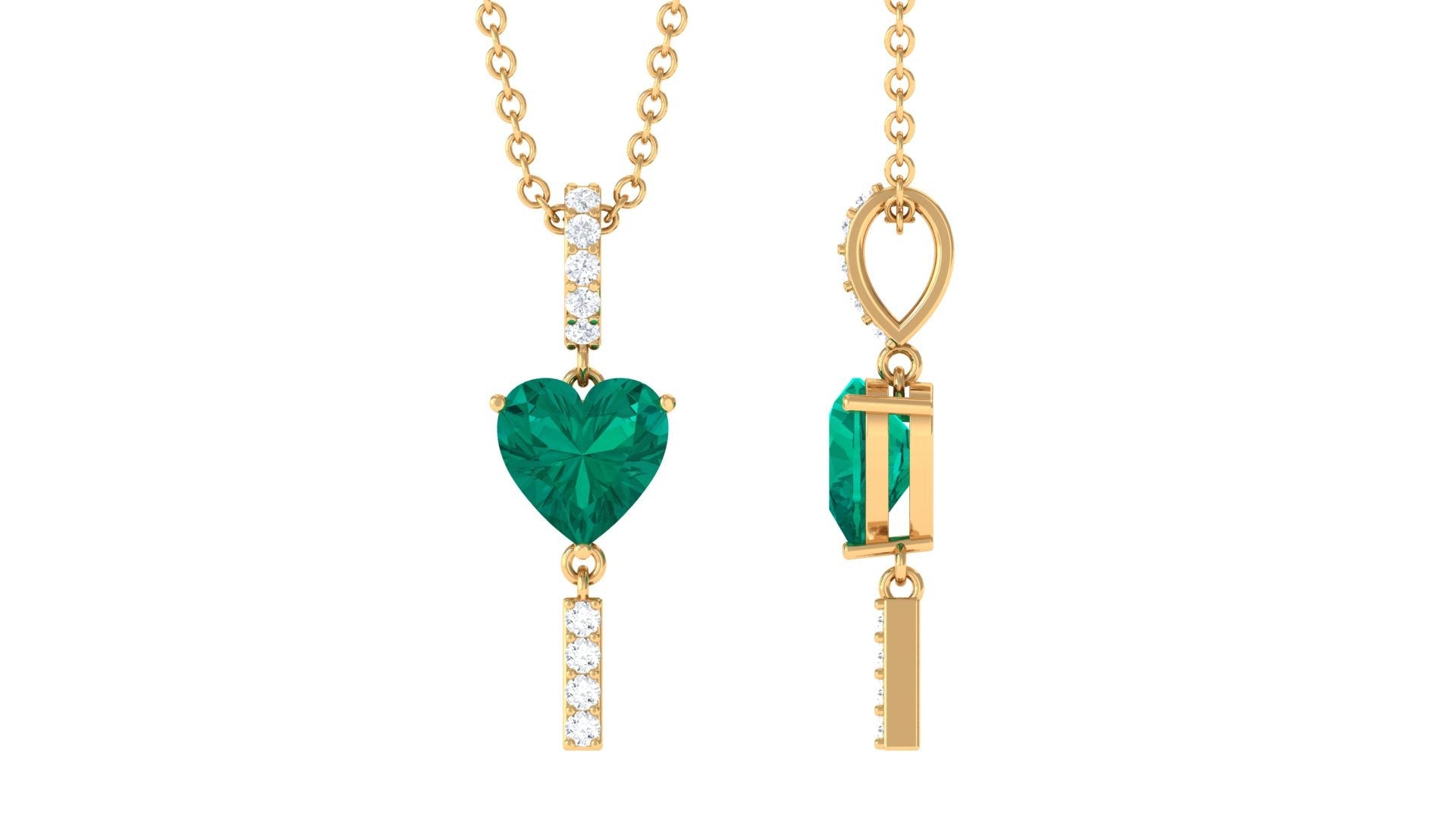 Emerald Heart Pendant | AAA Quality Heart Shaped Emerald Necklace with Diamond Accents