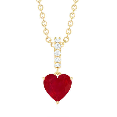 0.6 Carat Heart Shape Ruby Solitaire Necklace With Diamond