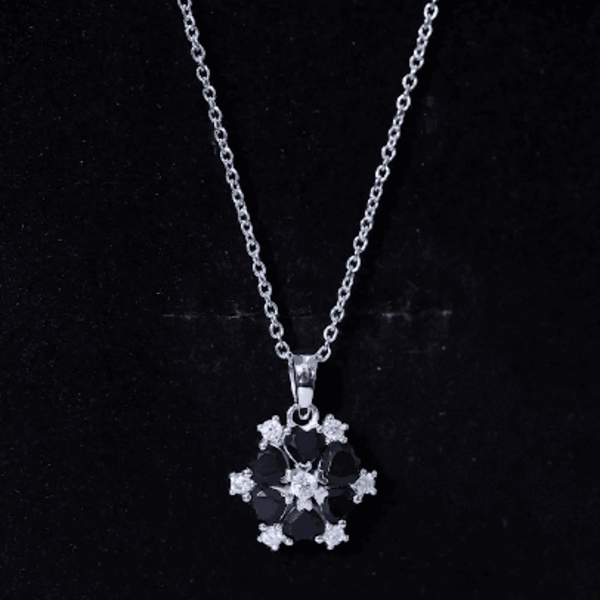 Heart Shaped Black Onyx Flower Pendant with Moissanite