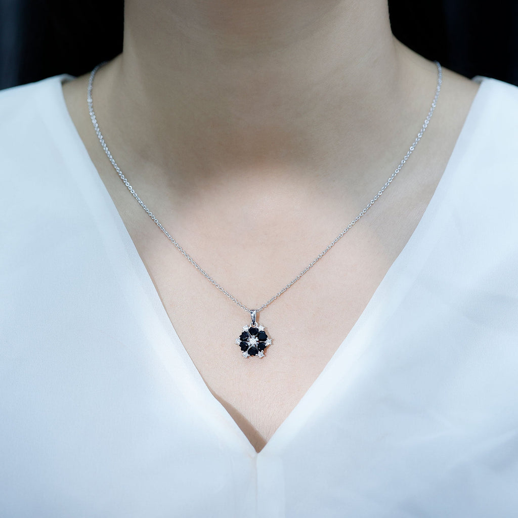 Heart Shaped Black Onyx Flower Pendant with Moissanite